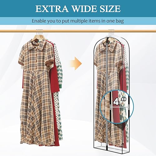 Miniatura 2 de Perber Bolsas de vestir transparentes de 60 pulgadas para vestidos largos, bolsas de ropa reforzadas de 4 pulgadas para colgar ropa, bolsa de ropa