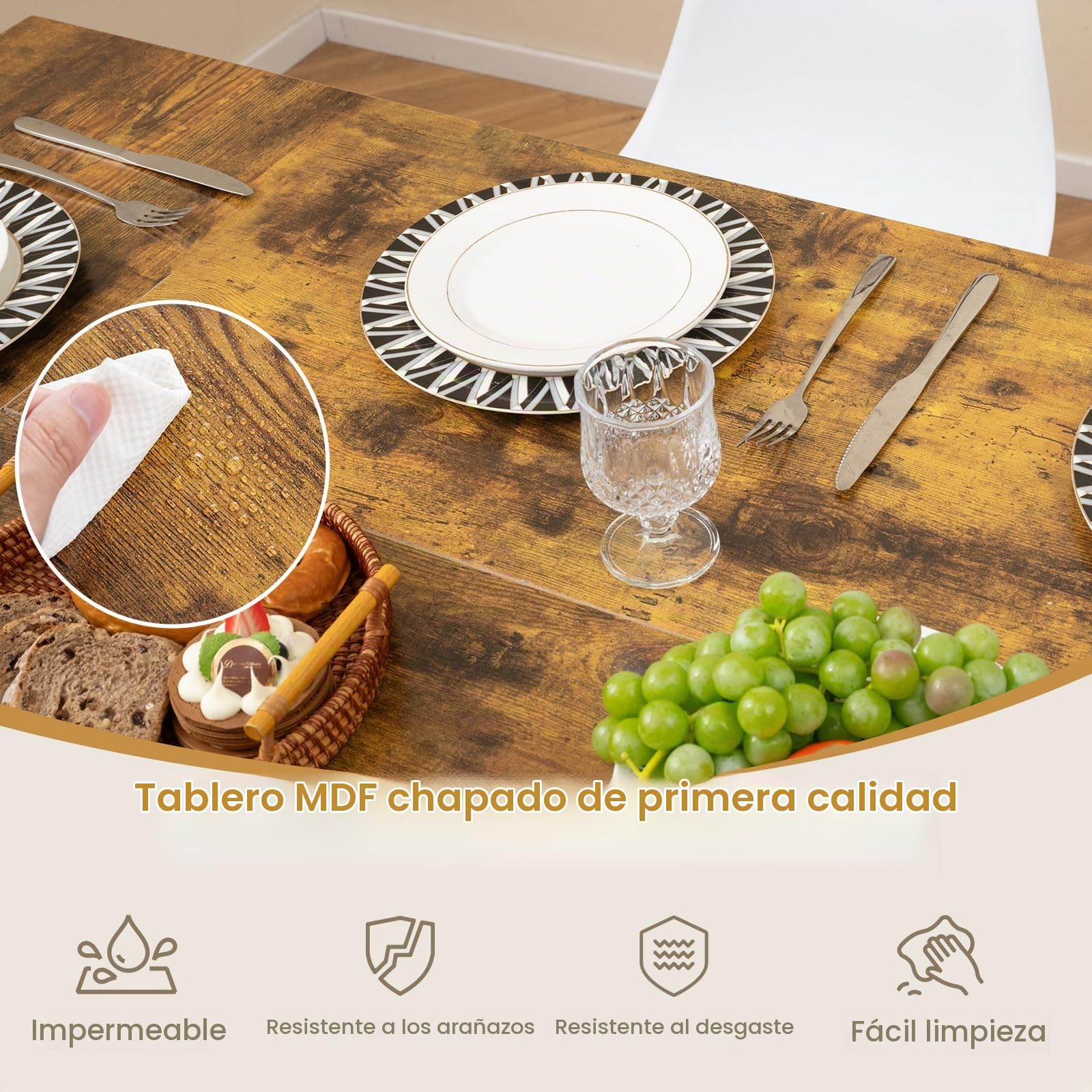 LIFEZEAL Mesa de Comedor de 180cm con Superficie de Madera | Mesa rectangular para 6-8 personas con estructura de metal geométrica, ideal para hogar y restaurante