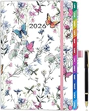 2026 A5 Calendar - Weekly Planner & Calendar (Jan 2026 - Dec 2026), Student Calendar, Planner with Monthly Overview, Notes & Contacts, Hardcover Diary with Pen - Flowers & Butterflies