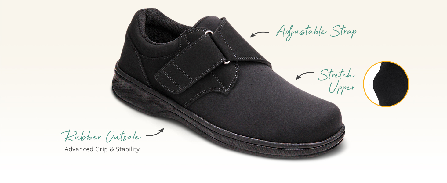 Orthofeet Bismarck Orthopedic Stretchable Casual Shoes-Black-Men 8.5 Extra Wide Men main image 2