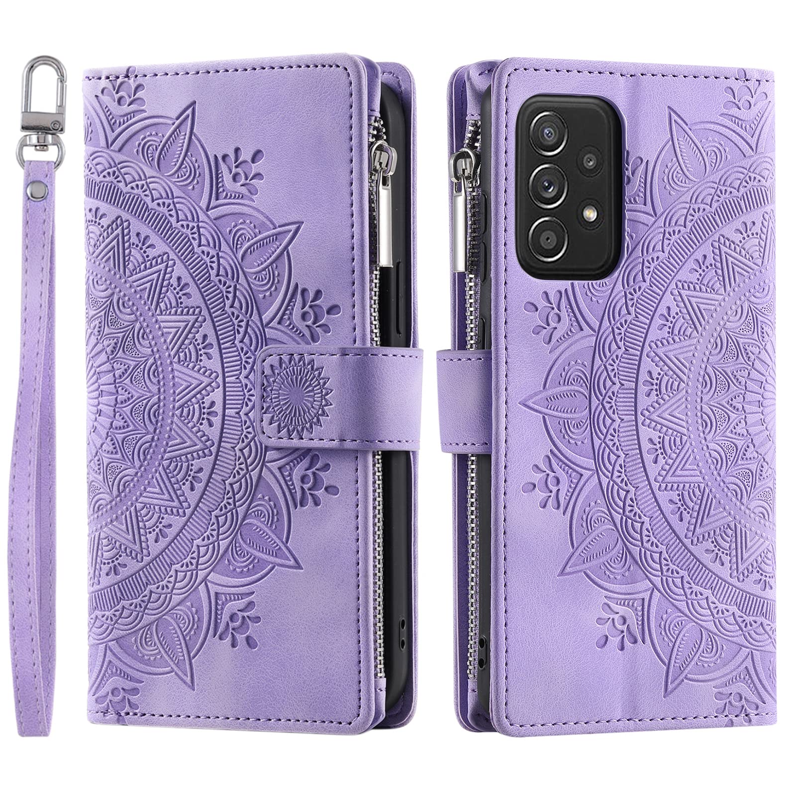 VEEMOS Wallet Case for Samsung Galaxy A23 5G Flower Flip Case Protective Leather Folio Book Phone Cover with Card Slots Kickstand Zipper Pocket - Purple
