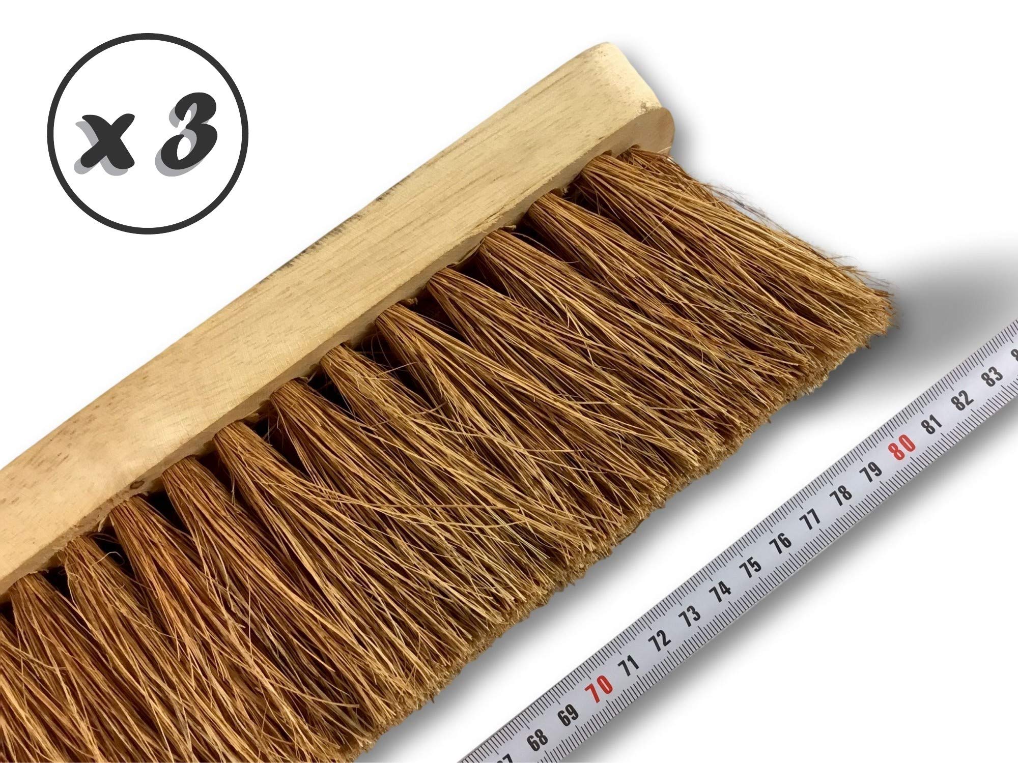 Miotła warsztatowa typu kantonier | Zestaw 3 | Track Outdoor | Długość 80 cm | Wypełnienie z naturalnego włókna kokosowego | Drewniana podeszwa | Metalowe tulejki Ø 28 mm | Bez uchwytu | Kibros 2080x3
