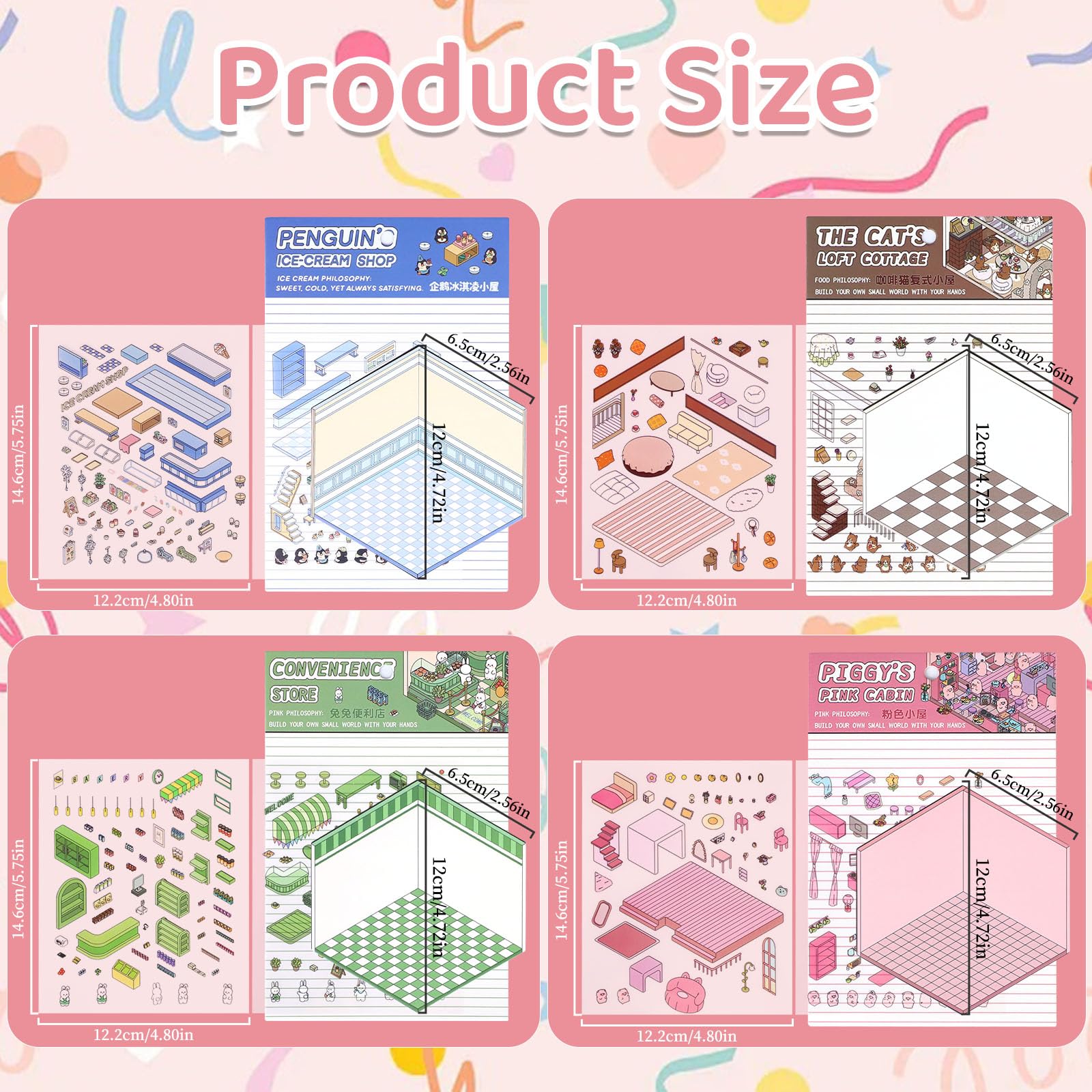 DOINEUFL 4 Sets 3D Sticker Scene, 3D House Sticker Set, Sticker Therapy 3D Stickers - Image 3