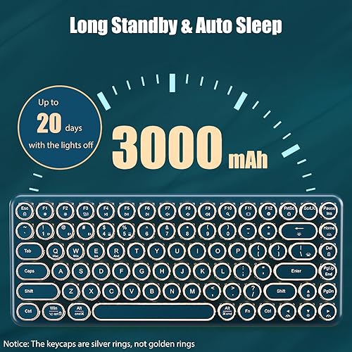 Miniatura 6 de Teclado de máquina de escribir inalámbrico de 2.4 GHzBluetoothUSB-C Teclado mecánico para juegos con cable blanco cálido retroiluminado LED de 84