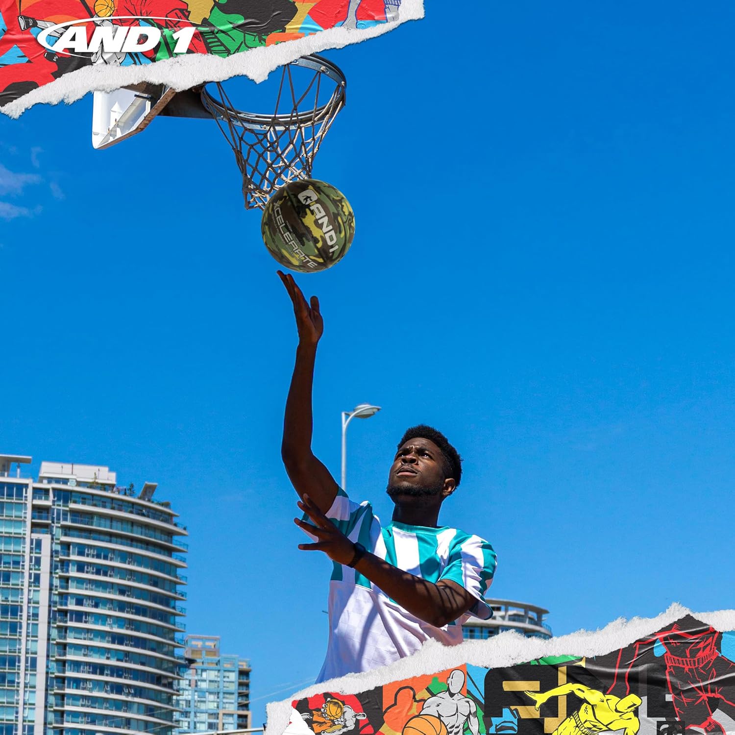 AND1 Xcelerate Rubber Basketball: Official Regulation Size 7 (29.5”) Streetball, Made for Indoor/Outdoor Games