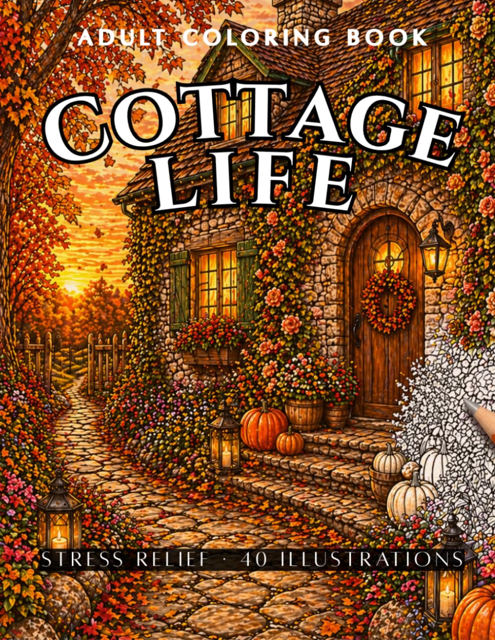 The Cottage Life: Adult Coloring Book with 40 Stress-Relieving Cozy Interiors and Cottage Illustrations for Relaxation and Mindfulness