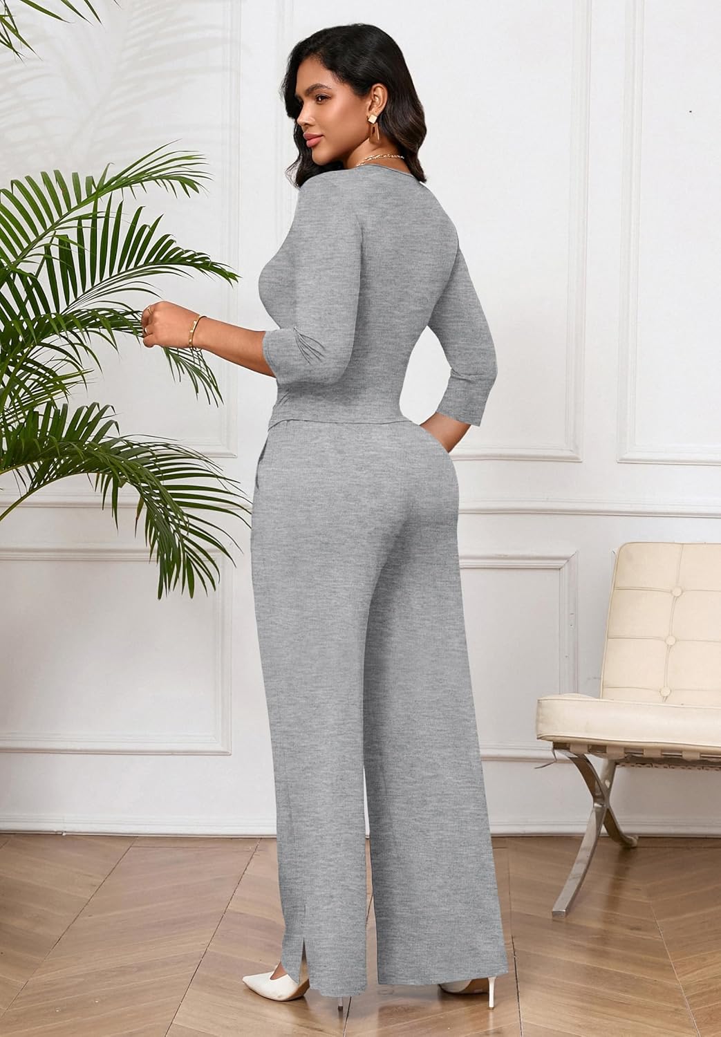 CLOCOR Womens 2 Piece Outfits Sweatsuits - Tracksuit Set Long Sleeve Crop Top & Drawstring Wide Leg Pants with Pockets - Image 6