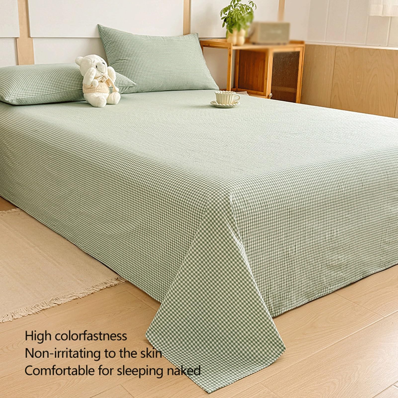 Sabanas Encimera Rayas a Cuadros 120x230cm a 245x270cm de Algodón Lavado Sábana Plana para Cama 90cm a 200cm Clase A Ultra Suave y Transpirable(Pink B,200x230cm+48x74cm x2)