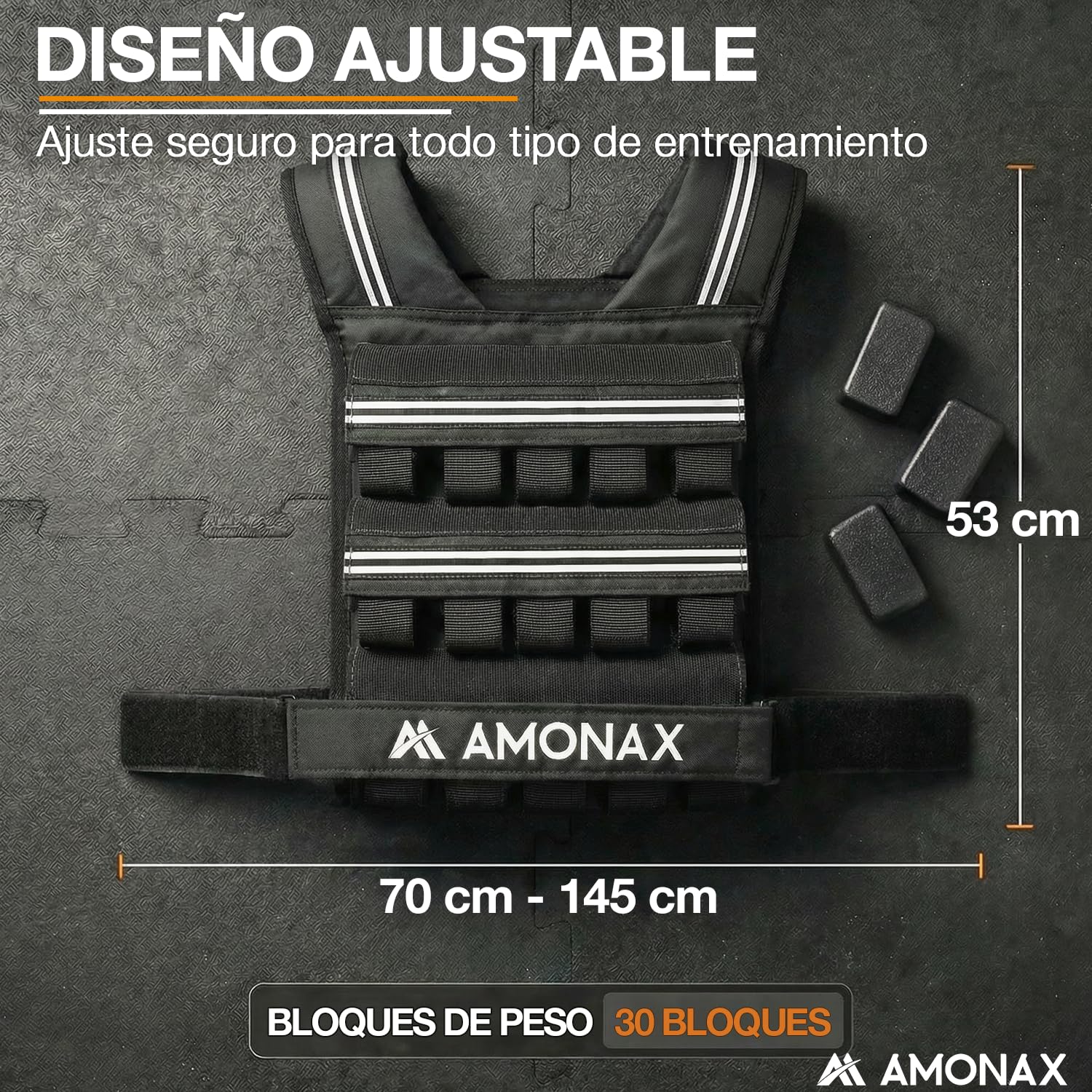 Amonax Chaleco Lastrado 10kg / 20kg / 30kg, Chaleco Peso Entrenamiento Ajustable para Mujer y Hombre, con Elementos Reflectantes, Chaleco con Peso para Running, Caminar y Fitness