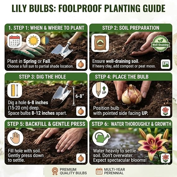 Lily Bulbs for Planting Now, Excellent Display- Suitable for Garden Plants- Landscape Design-4 Bulbs-D