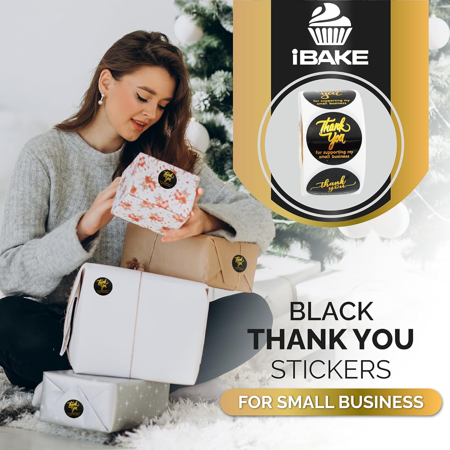 500 Thank You for Supporting My Small Business Stickers – 1.5 Inch Black and Gold Foil Round Labels – 4 Fonts – Waterproof Self-Adhesive Seals for Packaging, Envelopes, Boxes, Orders & Gift Bags - Image 2