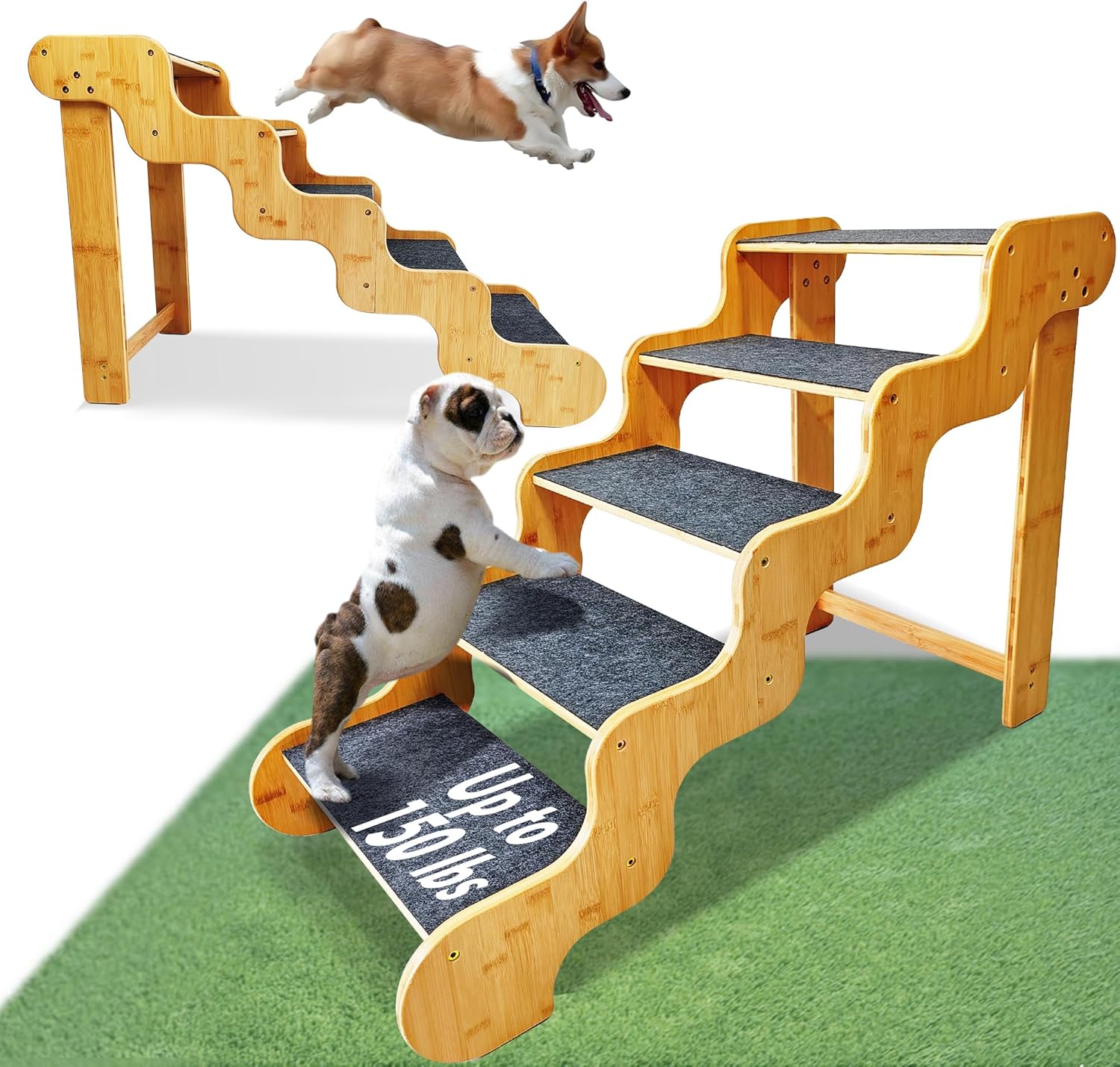 Dog Steps for Bed,24 Inches 5 Step Dog Stairs for Senior Pets to Get On 30 Inches High Beds/Car,Made of Bamboo Can Support Large Dogs Weighing Up to 160 LB 5-STEP -24.4 Inch High