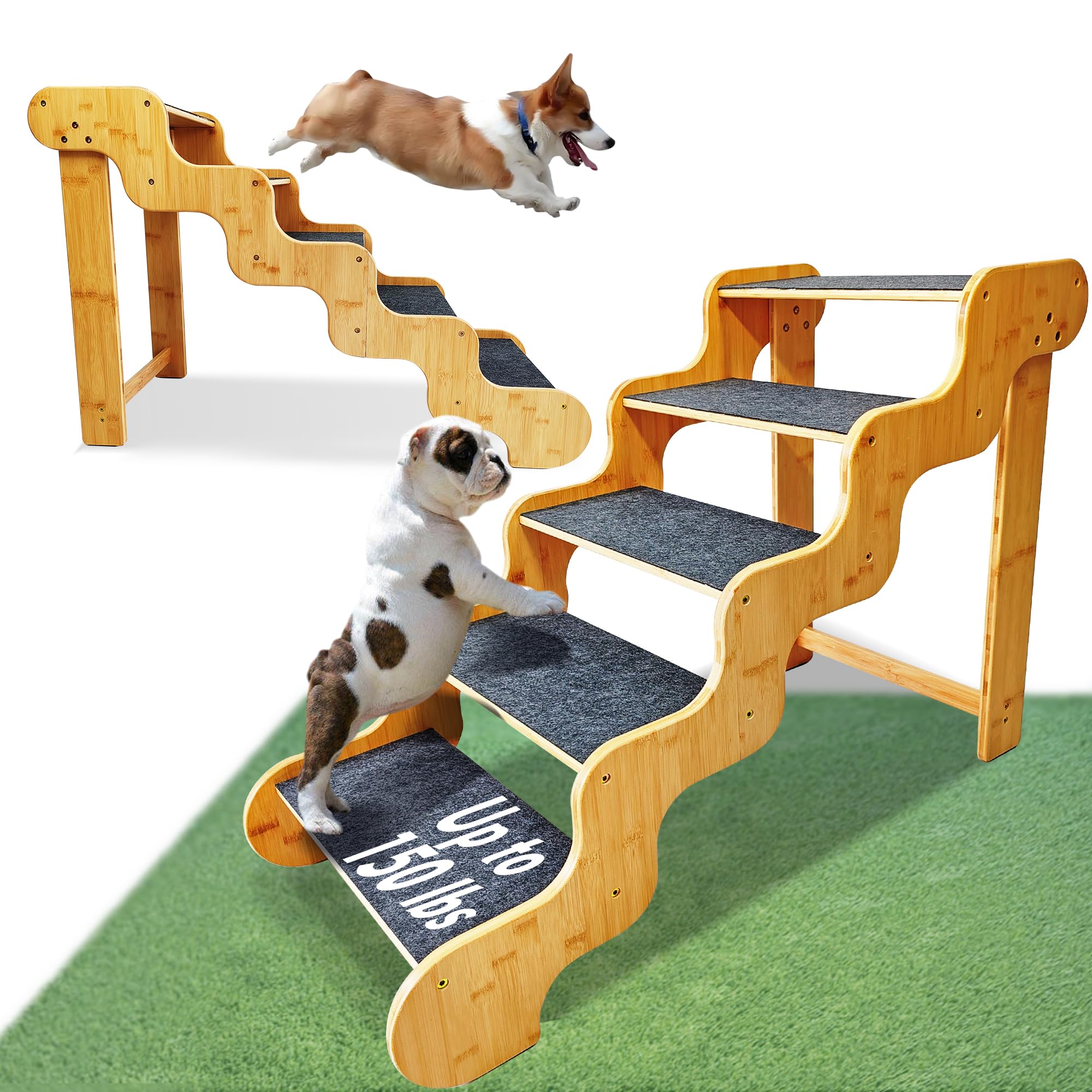 Photo 1 of ***DAMAGE*** Dog Steps for Bed,24 Inches 5 Step Dog Stairs for Senior Pets to Get On 30 Inches High Beds/Car,Made of Bamboo Can Support Large Dogs Weighing Up to 160 LB