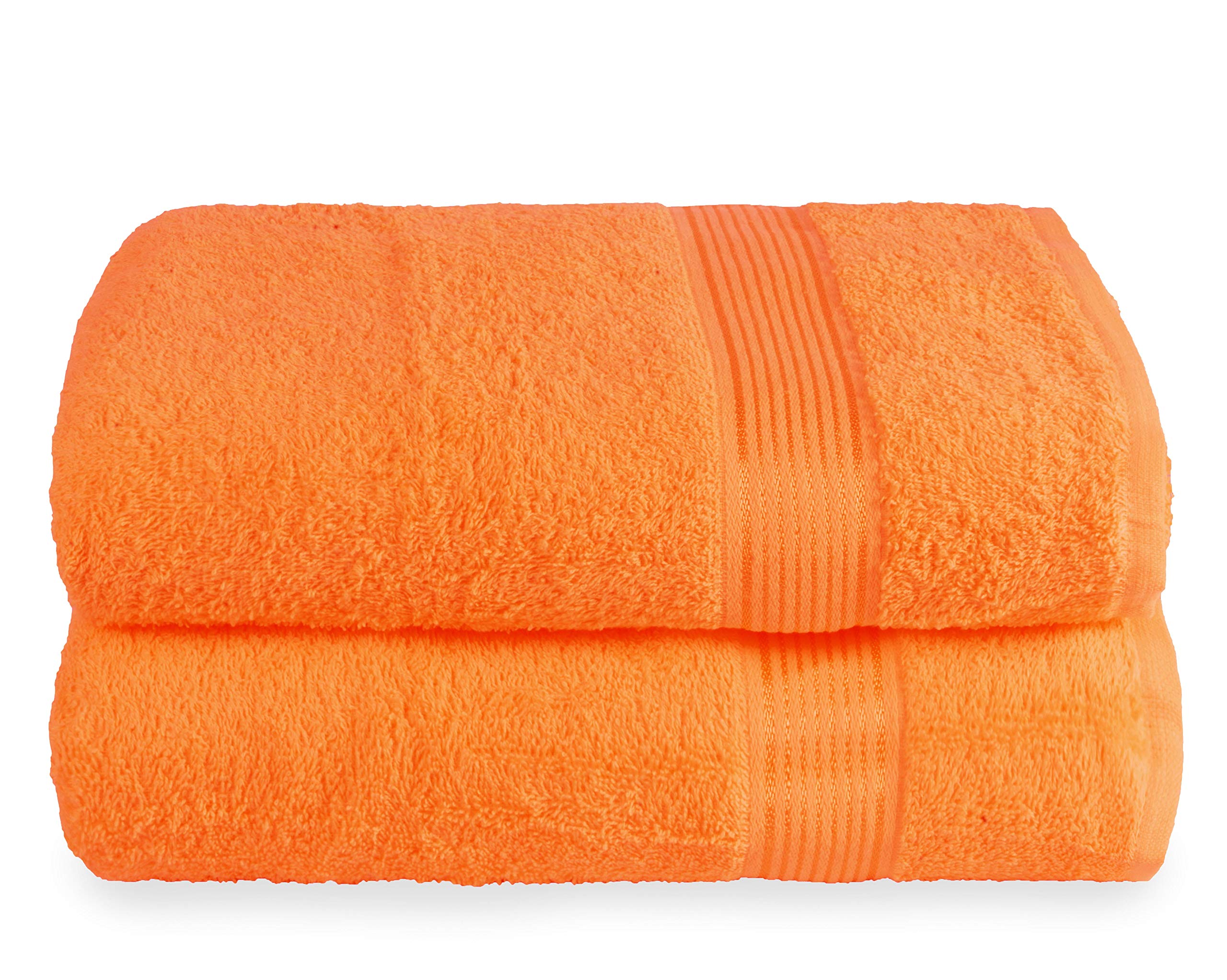 Belizzi Home Cotton 2 Pack Oversized Bath Towel Set 28x55 inches, Large Bath Towels, Ultra Absorbant Compact Quickdry & Lightweight Towel, Ideal for Gym Travel Camp Pool - OrangeOEKO-TEX STANDARD 100