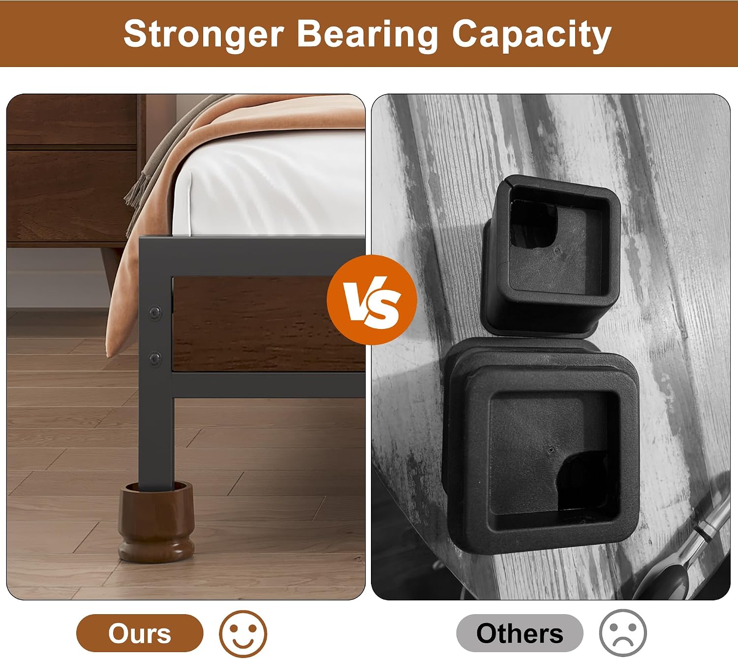 TQVAI Large Bed Risers Heavy Duty, 4" H(Inner 3" H), 2200 LBS Loading Capacity, Anti-Fall Edge, 4 Pack Wooden Bed Lifts Risers with Non-Slip Pads for King Queen Twin Full Bed Frame, Retro Brown