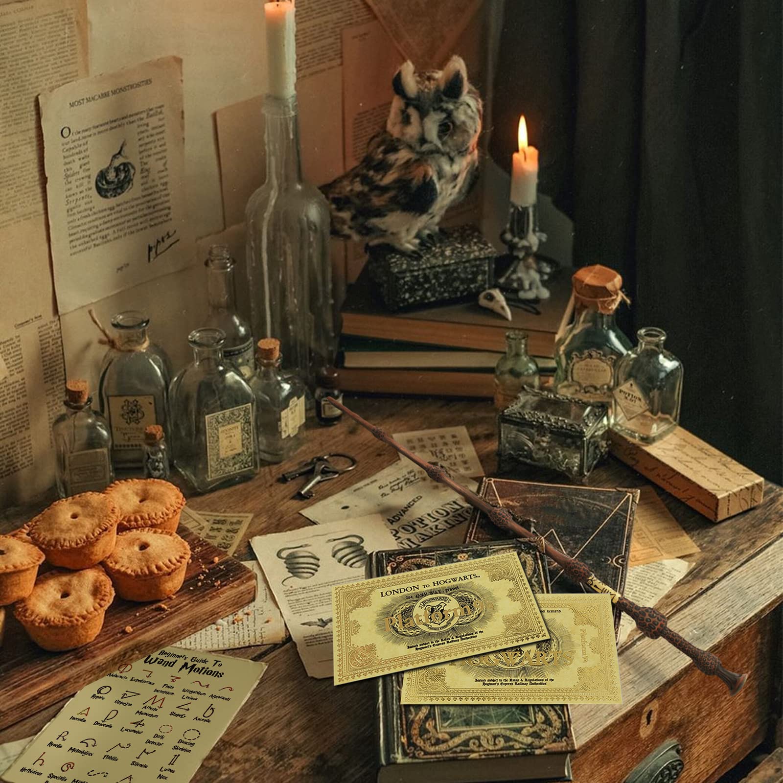 ZYMR Albus Dumbledore Baguette en bois de sureau Harry Potter avec boîte cadeau, carte inversée en feuille de sort, parfaite pour cosplay, carnaval, Halloween, fêtes à thème d'anniversaire