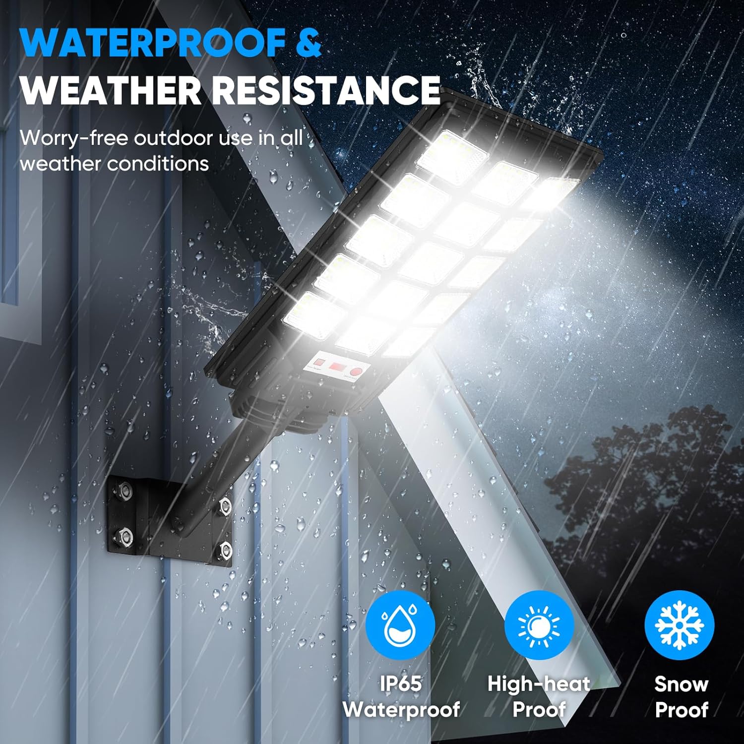 Solar Street Lights Outdoor, Waterproof Motion Sensor Solar Powered Lights with Remote Control, 20000LM 6500K Dusk to Dawn Parking Lot Flood Light with 192 LED Beads for Outside, Garage, Yard, 1-Pack