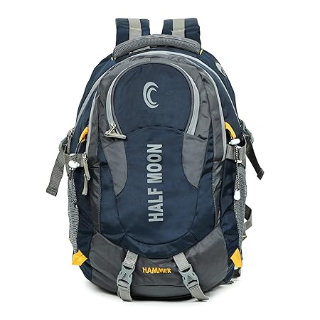 Half Moon 45 litres Hammer Waterproof Travelling Rucksack Trekking Backpack for Travel Journey Bags for Men Women Boys and Girls with 17.3 inch Laptop Compartment and Rain Cover (Polyester, Navy)