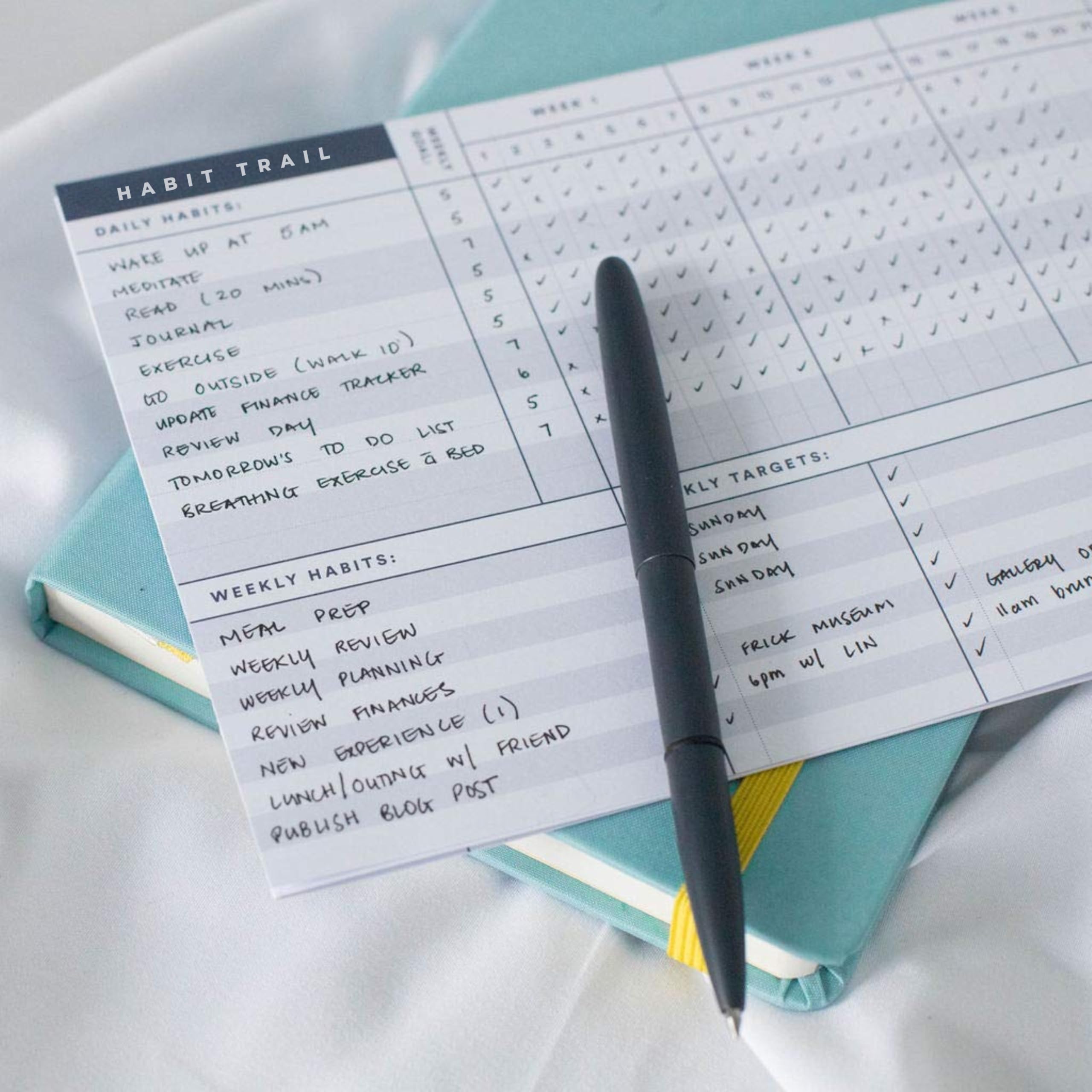 SHENZATION Habit Trail for Motivational Goals Journal, Productivity Tool and Weekly Habit Tracking | 6-Month system includes two 13-week cards | Daily Habit Tracker Journal and Goal Board