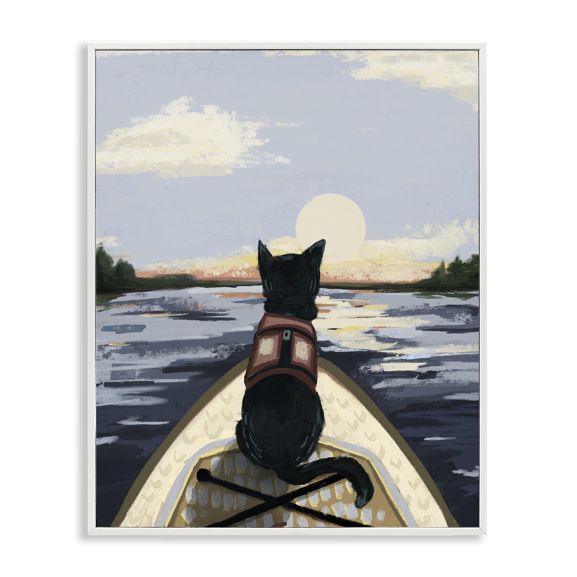 Stupell Industries Coastal White (Textured) 'Peaceful Cat Viewing Lake'| Framed Giclee Art