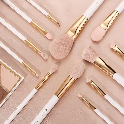 Miniatura 5 de BEILI Juego de 12 brochas de maquillaje profesionales para polvos sintéticos rosas de alta calidad, sombra de ojos, rubor, base, mezcla, brochas de