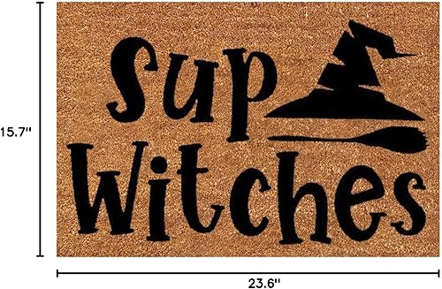 Miniatura 3 de Tapetes de Halloween para puerta de entrada de 23.6 x 15.7 pulgadas, diseño de brujas de bienvenida, faroles de calabaza, fibra de coco, decoración