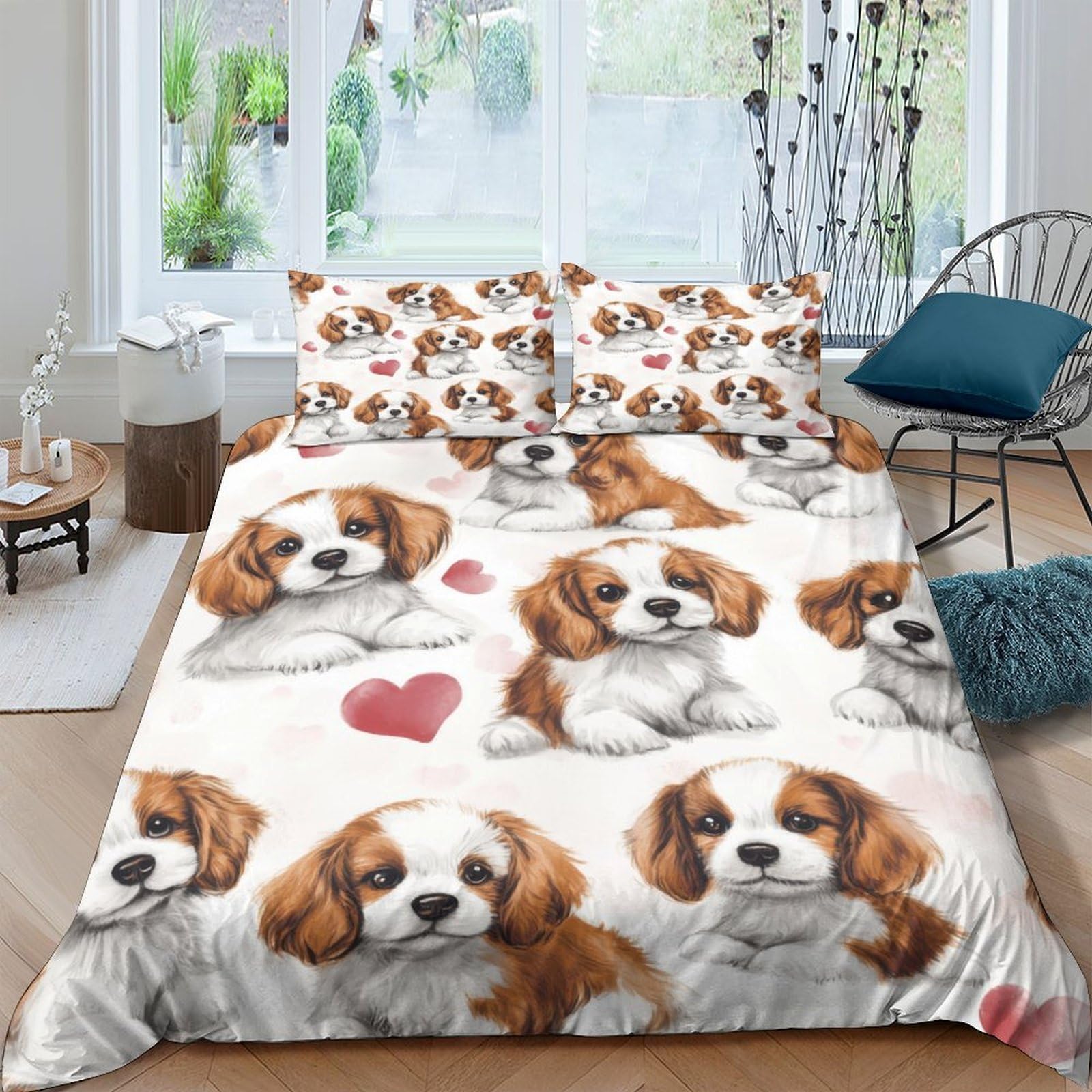 Ctjqhvkz Style-3 3D Printed Puppy Dog Heart Fitted Sheet Microfiber Soft Anti-Slip Bed Sheet For Bedroom Guest Room Easy Care Single（135X200cm）