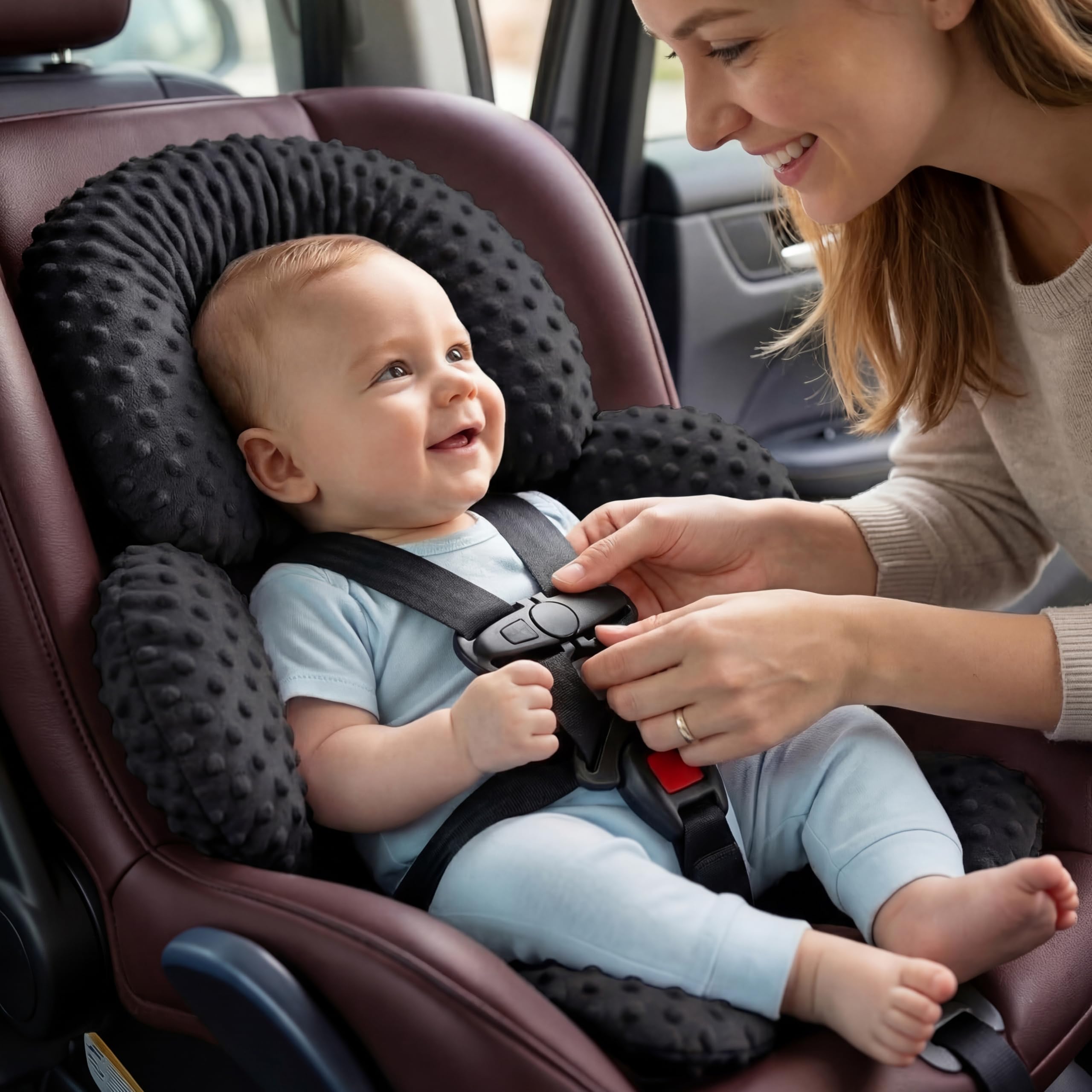 Pro Goleem Autositz-Einsatz, Baby-Kopf-Nacken-Körperstütze, weiche Minky- und Mikrofaser-Autositz-Einsatzkissen, perfekt für Autositz, Kinderwagen, 2-in-1 wendbar, Jungen und Mädchen, Schwarz