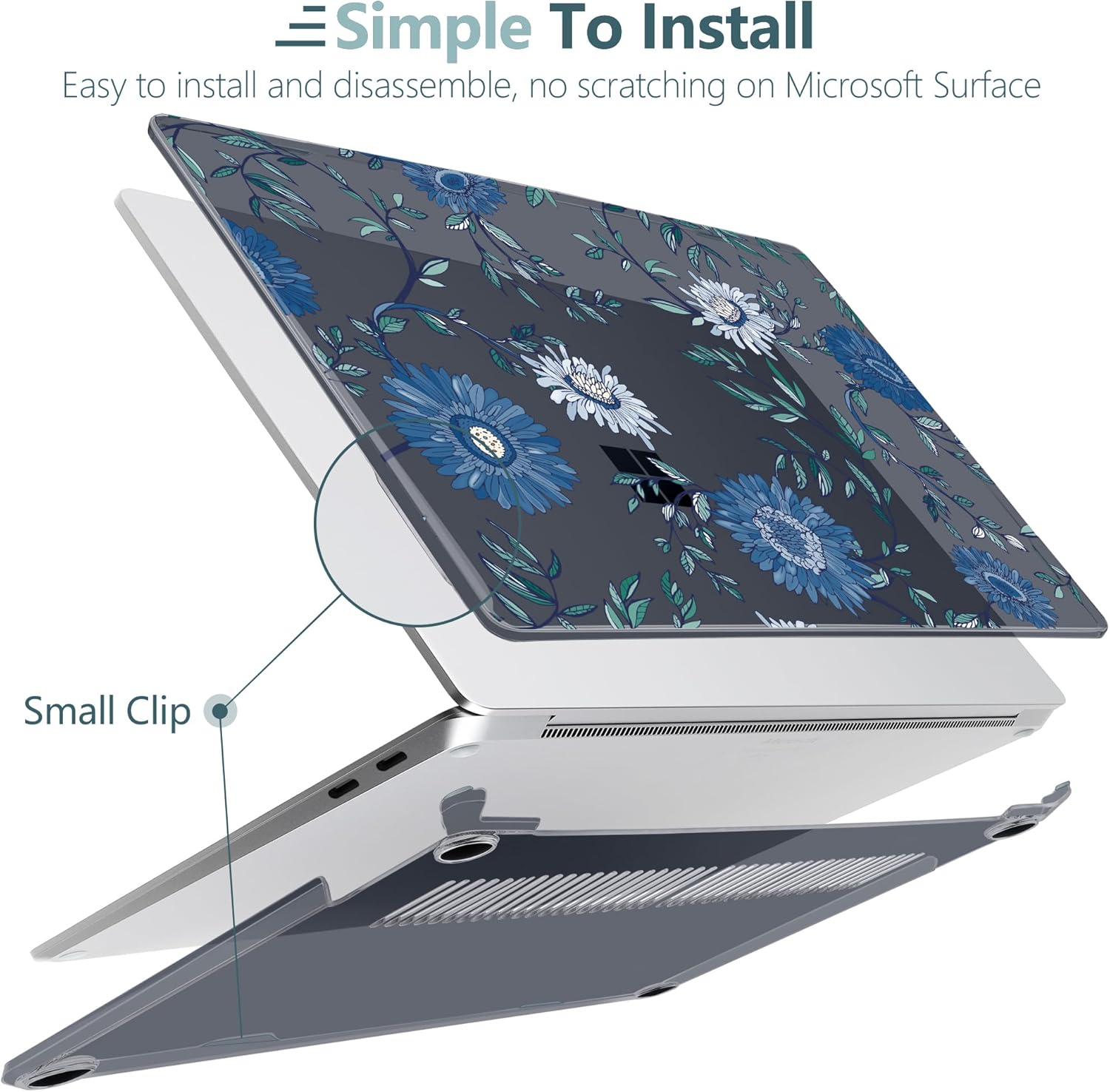 Batianda Case for 13-inch Microsoft Surface Laptop Copilot+ PC 2025 (Latest Model 2095), Artistic Patterns Ultra-Slim Lightweight Scratch-Resistant Hard Shell with Protection, Blue Flowers - Image 4