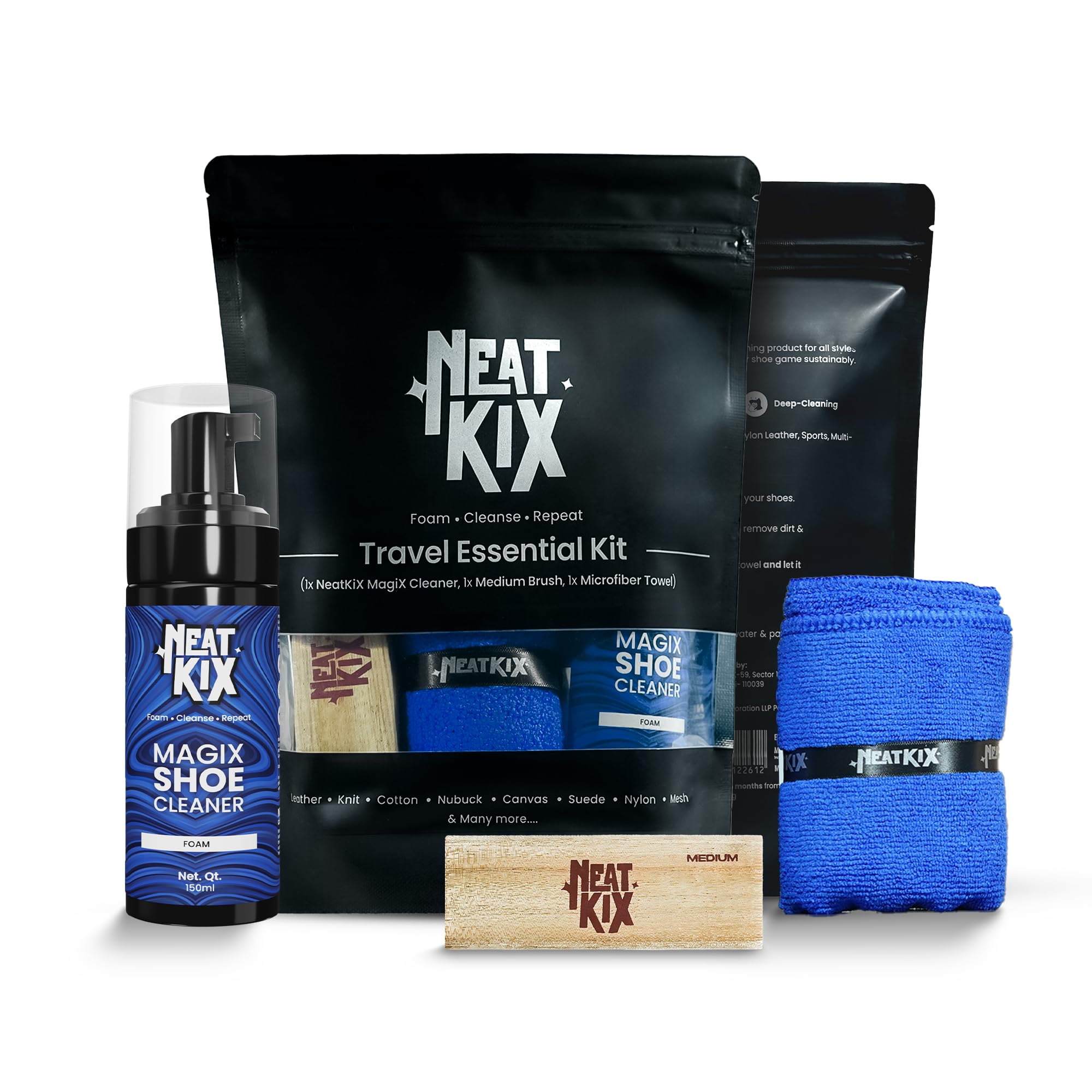 NEATKIX Travel Essential Shoe Cleaning Kit | Travel-Friendly Shoe Care Kit |Instant Sneaker Cleaner for Sports, Suede, and White Shoes| 150ML Foam Shoe Cleaner, Medium Shoe Brush & Microfiber Towel (B0CXFW85CC) Amazon Price History, Amazon Price Tracker
