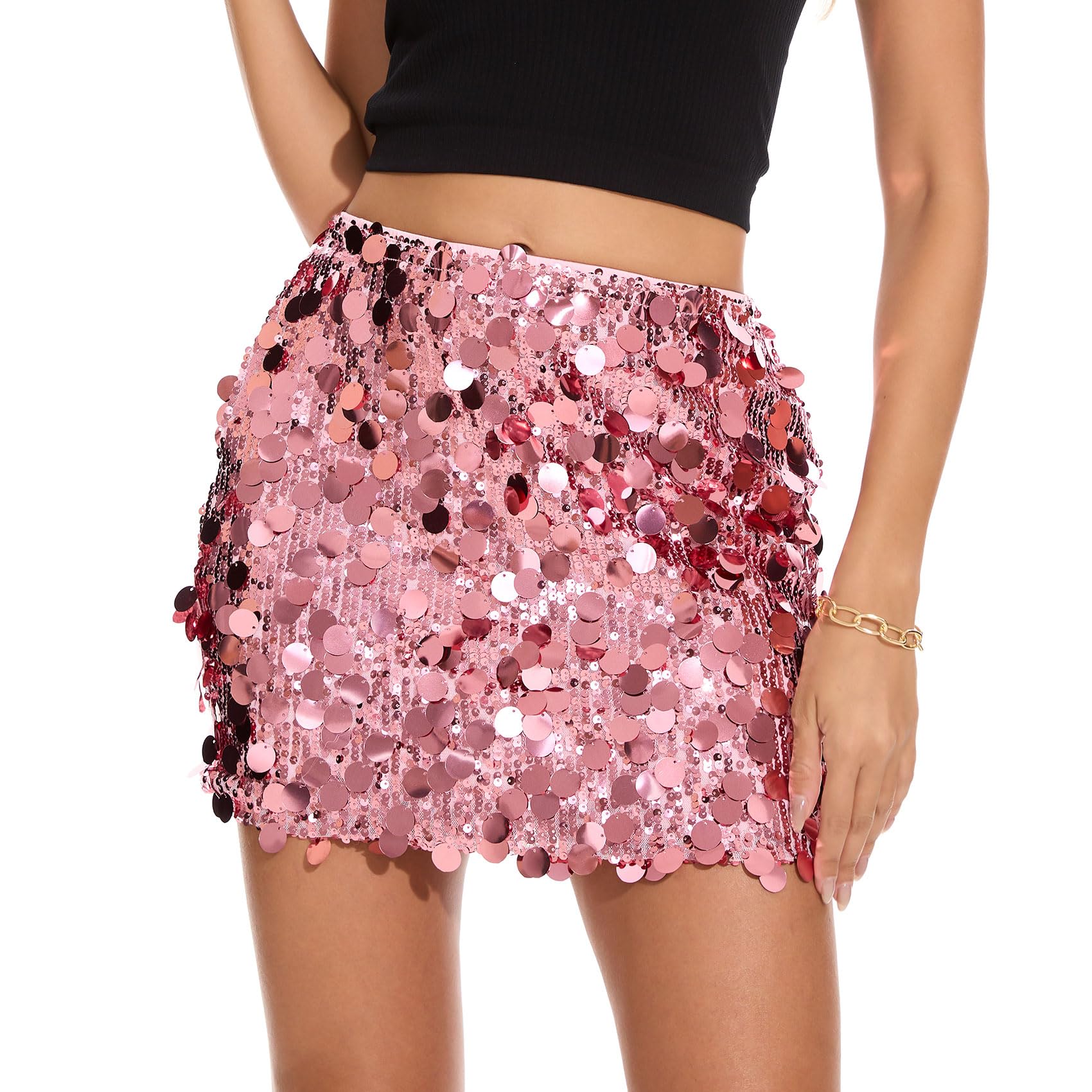 Paillettenrock für Damen Glitzer Röcke Sexy Minirock Elastische Taille Hüftrock GlitzerSkirt für Nacht aus Party Karneval Silvester