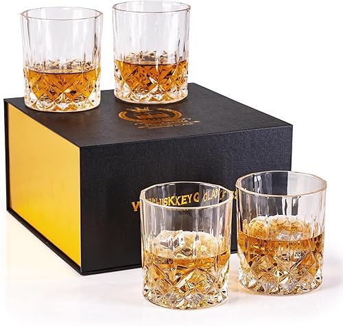 Miniatura 9 de Juego de 4 vasos de whisky con caja de lujo, vasos de whisky antiguos de 11 onzas, regalo para cócteles escoceses, ron, coñac, vodka, licor, rocas,