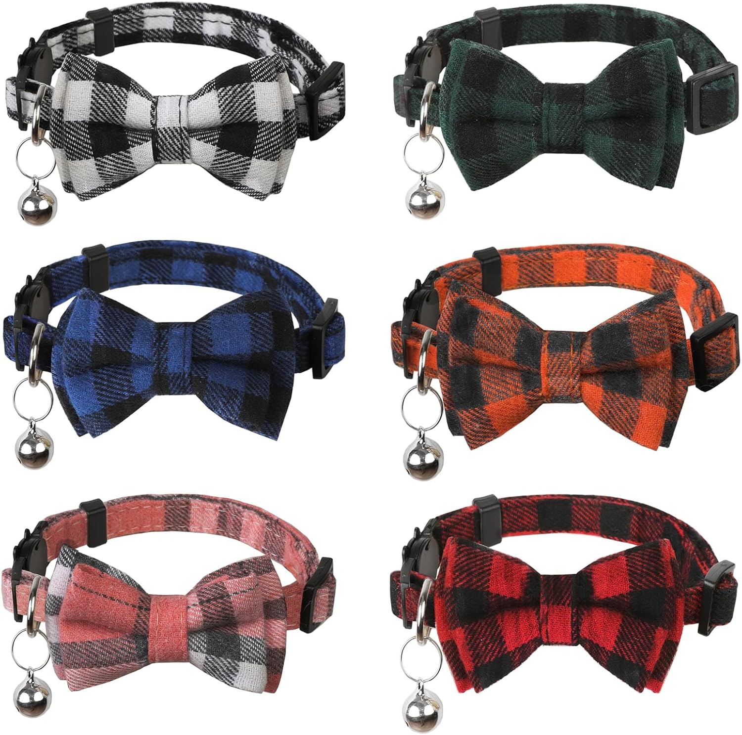 6 Pcs Cat Collars with Bow Tie and Bell, Breakaway Kitten Collar Adjustable Buckle 8-12 in Quick Release for Small Pet