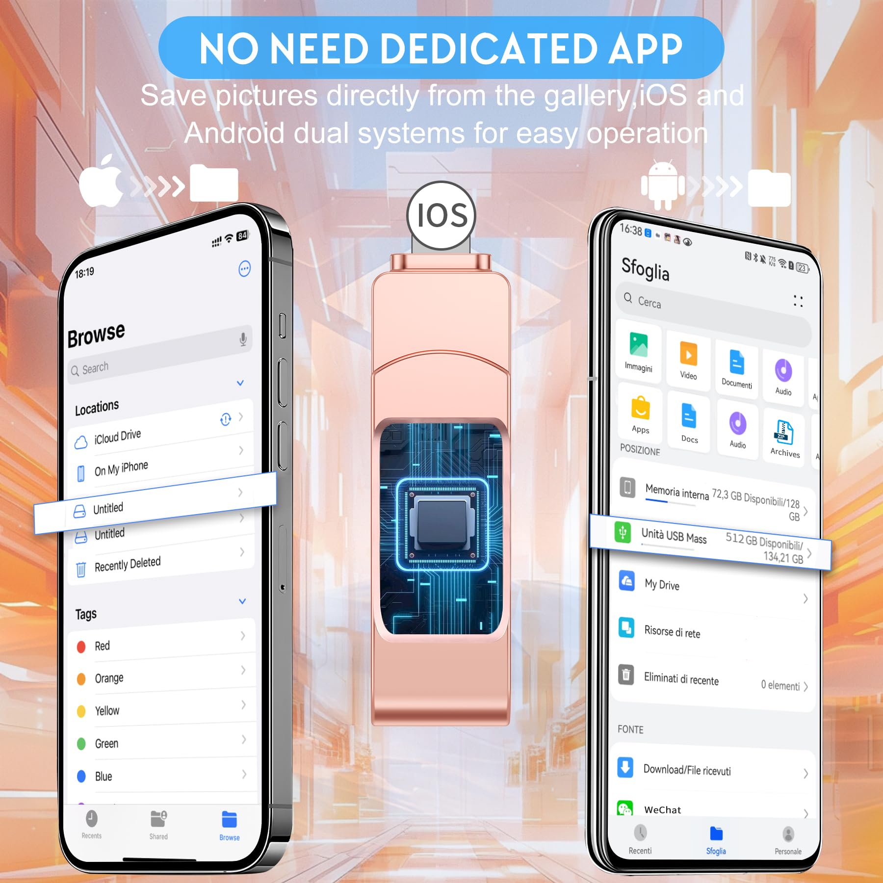 Ruweipan Chiavetta USB per Phone,[Senza APP] 512GB Pendrive USB C 4 in 1 Memoria Esterna USB 3.0 Chiavetta per Scaricare Foto Photostick per OTG Android/Smartphone/PC/Tablet/Pad/iOS(512G,Rosa)