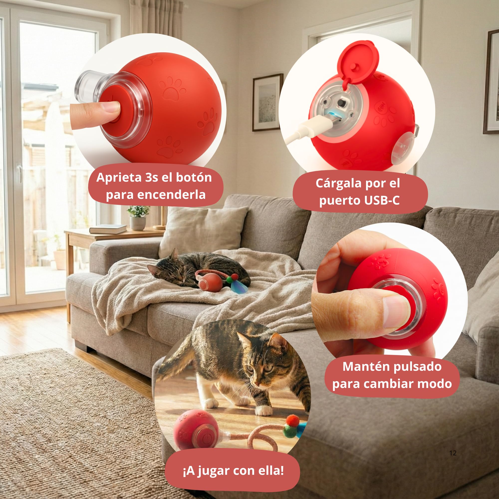 Juguete Interactivo Gato + 2 Colas de Recambio + Cable USB-C | Juguetes para Gatos Interactivo | Juguetes Gatos