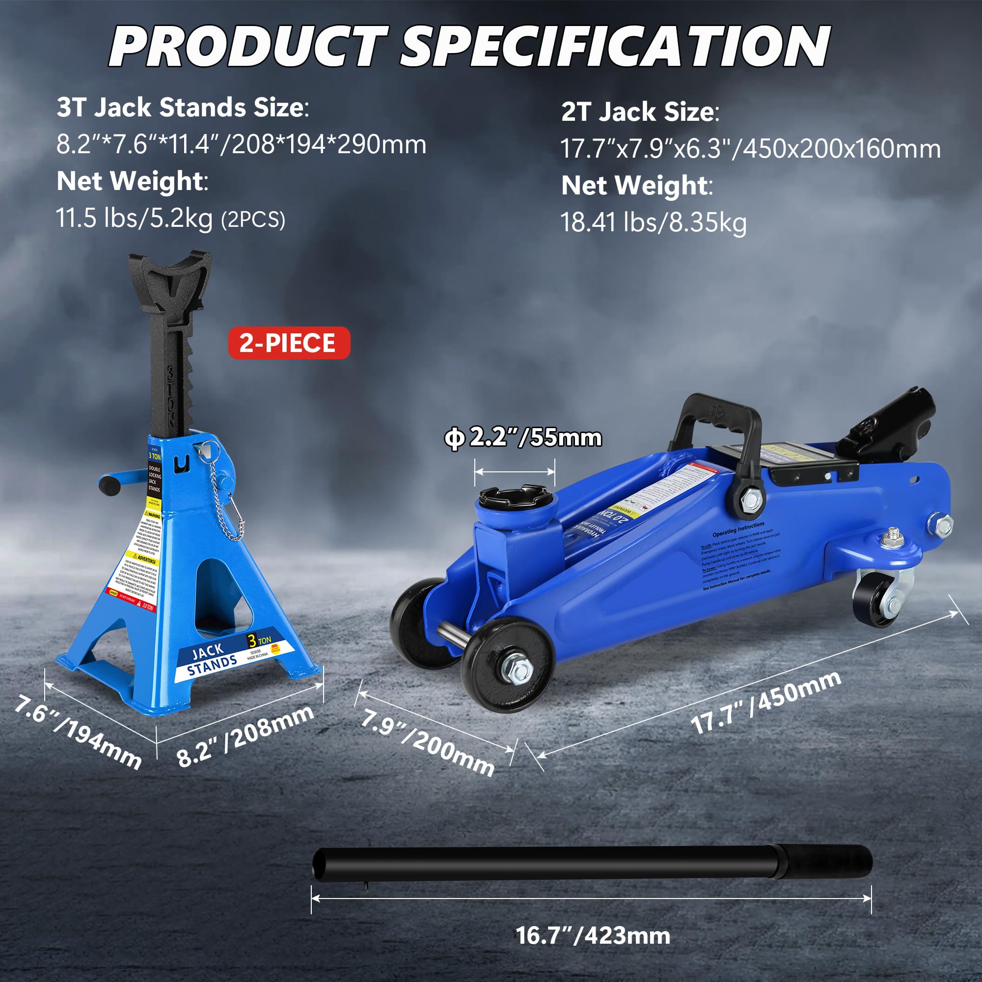 Podnośnik samochodowy o pojemności 2 ton, niski profil, garaż, podnośnik hydrauliczny, podnośnik podłogowy, z grzechotką, 3 tony, stojak do SUV, samochodu i ciężarówki, niebieski