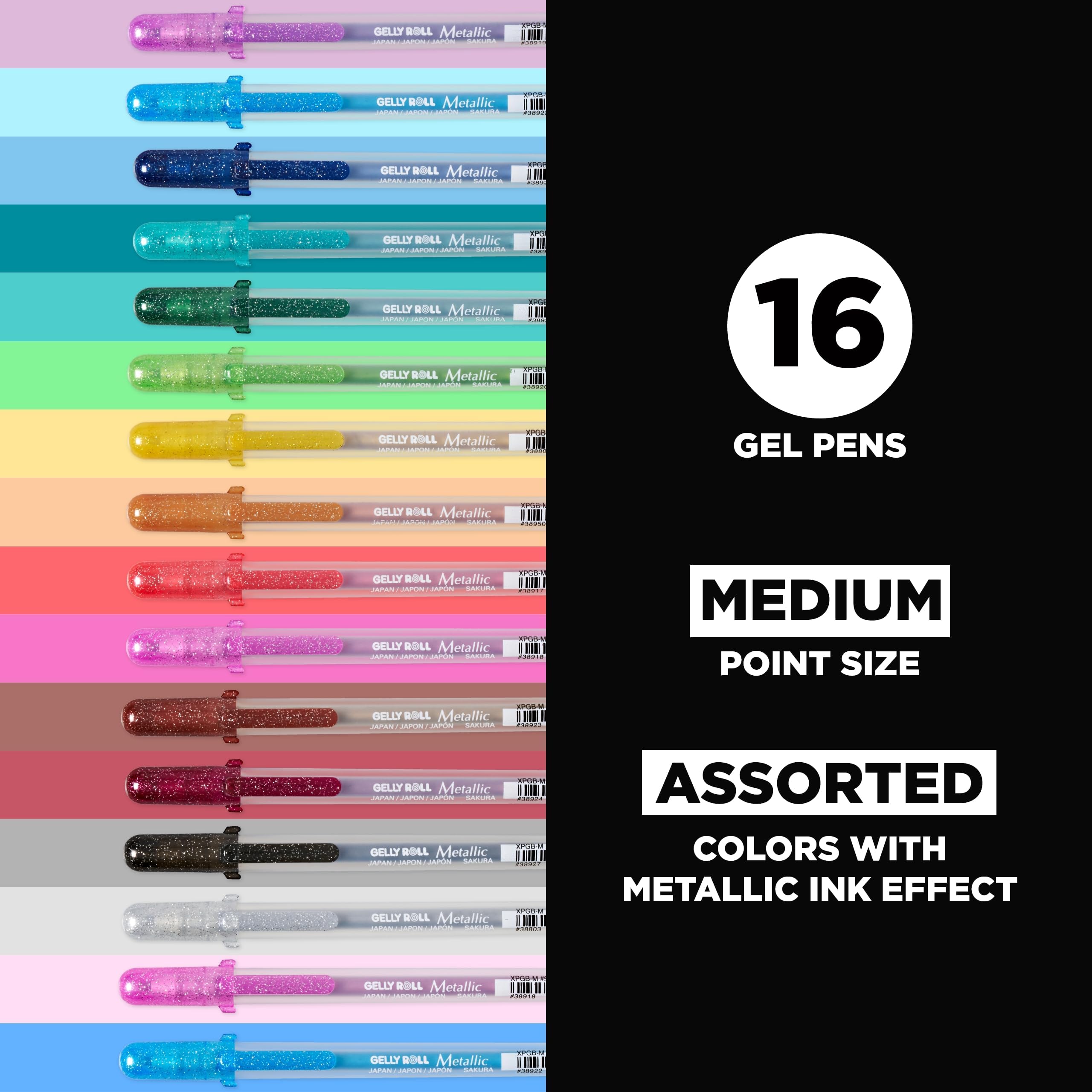 SAKURA, Gelstifte, feine Spitze, verschiedene Farben, 5-teilig, Nr. 37379 Gelly Roll Metallic 16-pc Cube