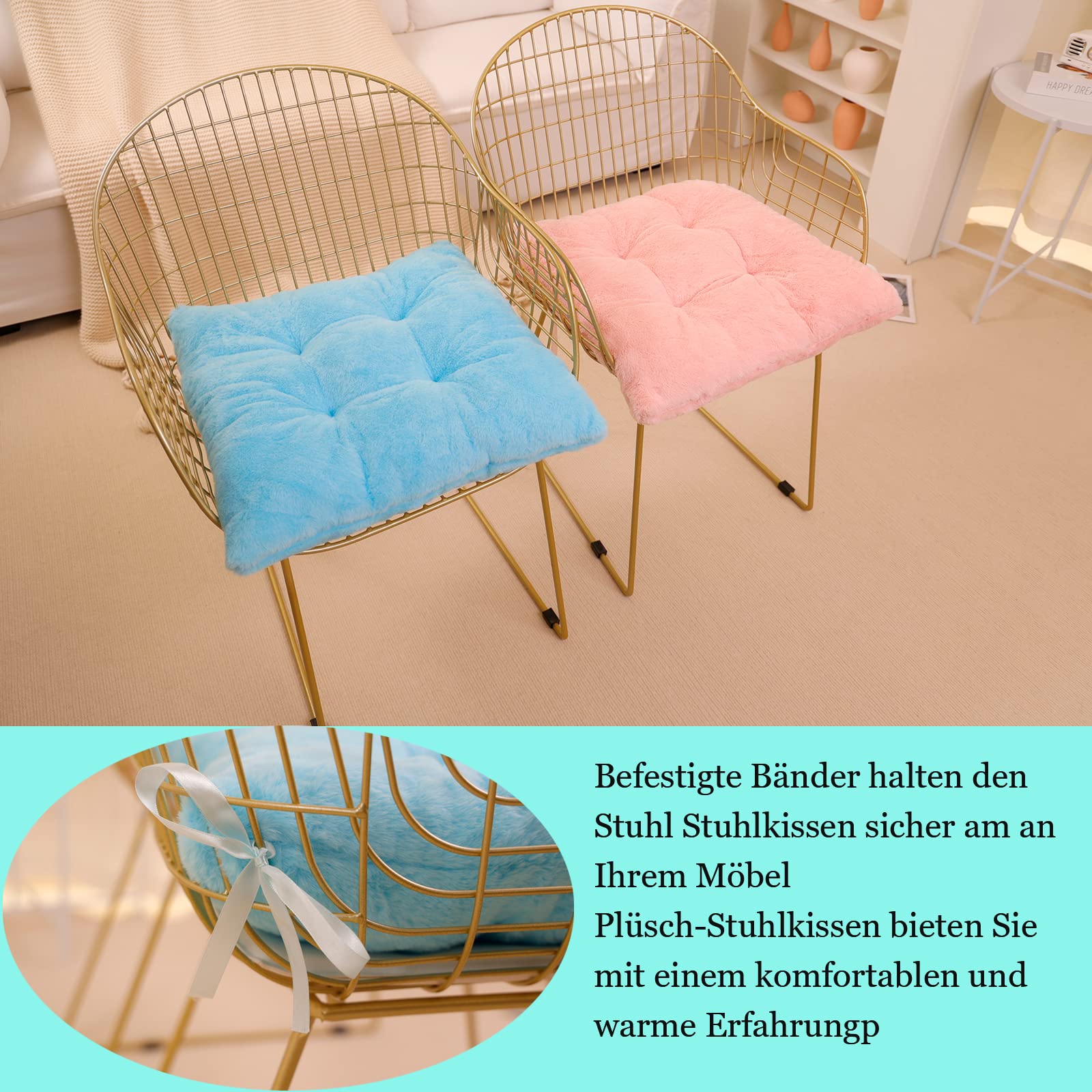 WYJHNL Set Di 2 Cuscini Per Sedia Con Cinghie – 45x45x8 Cm – Grigio – Morbido E Lavabile