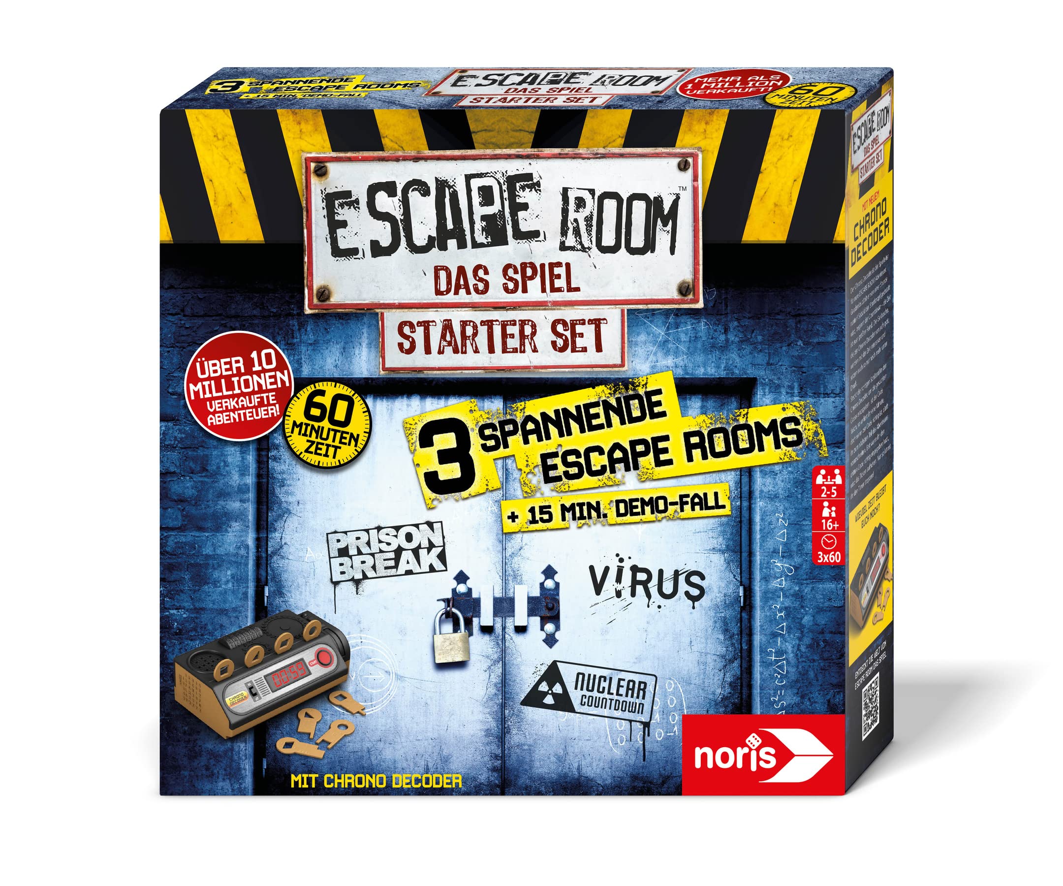 Noris 606102034 Escape Room Starter Set - Familien und Gesellschaftsspiel für Erwachsene, inkl. 3 Fällen, Turorial und Chrono Decoder, ab 16 Jahren