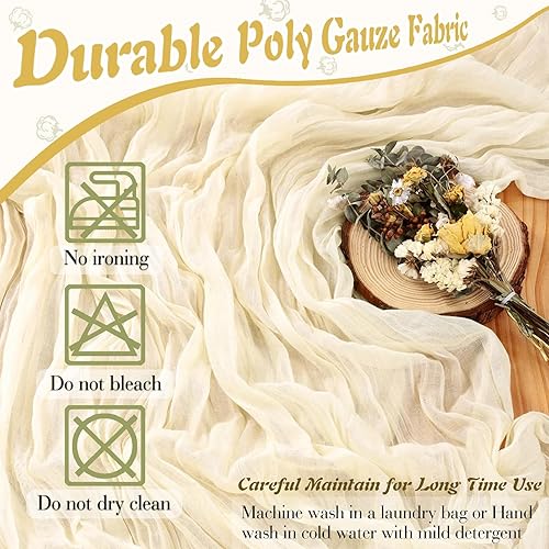 Miniatura 6 de Camino de mesa de estopilla beige, paquete de 6 caminos de gasa boho de 35 pulgadas de largo de 120 pulgadas de largo, tela rústica transparente a