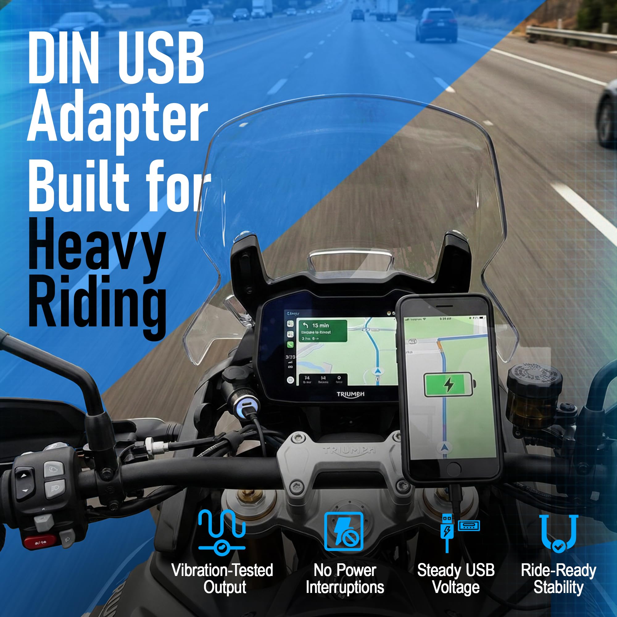 Cliff Top Caricatore USB DIN 36W PD USB-C e QC 3.0 Adattatore USB per presa DIN, compatibile con moto BMW Ducati Triumph (angolo corto)