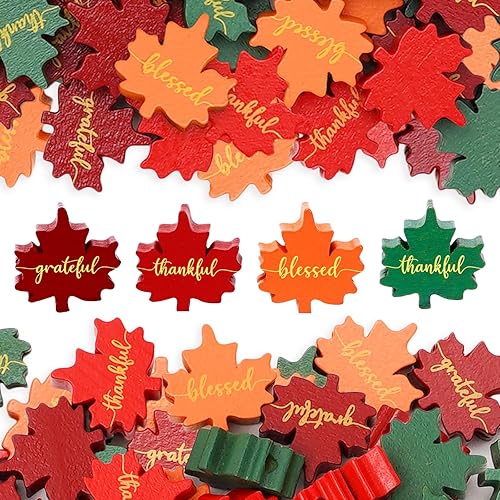 Waline - 200 cuentas de madera de hoja de arce otoñal, cuentas de hojas de otoño de 4 colores con cuerda de cáñamo para Acción de Gracias,