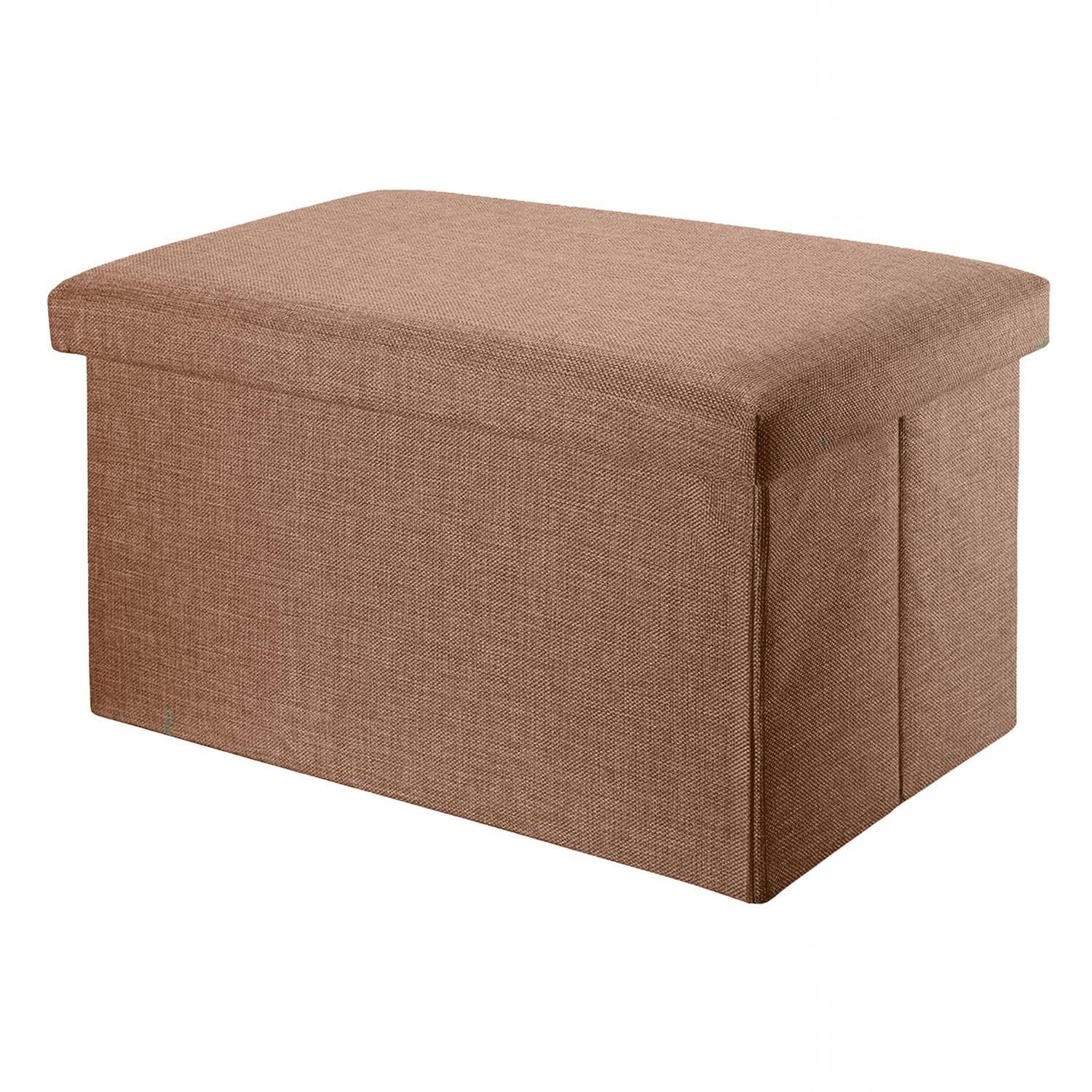 INTIRILIFE Puff Baúl Plegable 78x38x38 cm in Marron ÁMBAR - Taburete Almacenaje Tapizado de Textil Tela Óptica Lino per Almacenamiento y Reposapiés - Asiento Silla Tejido Banqueto