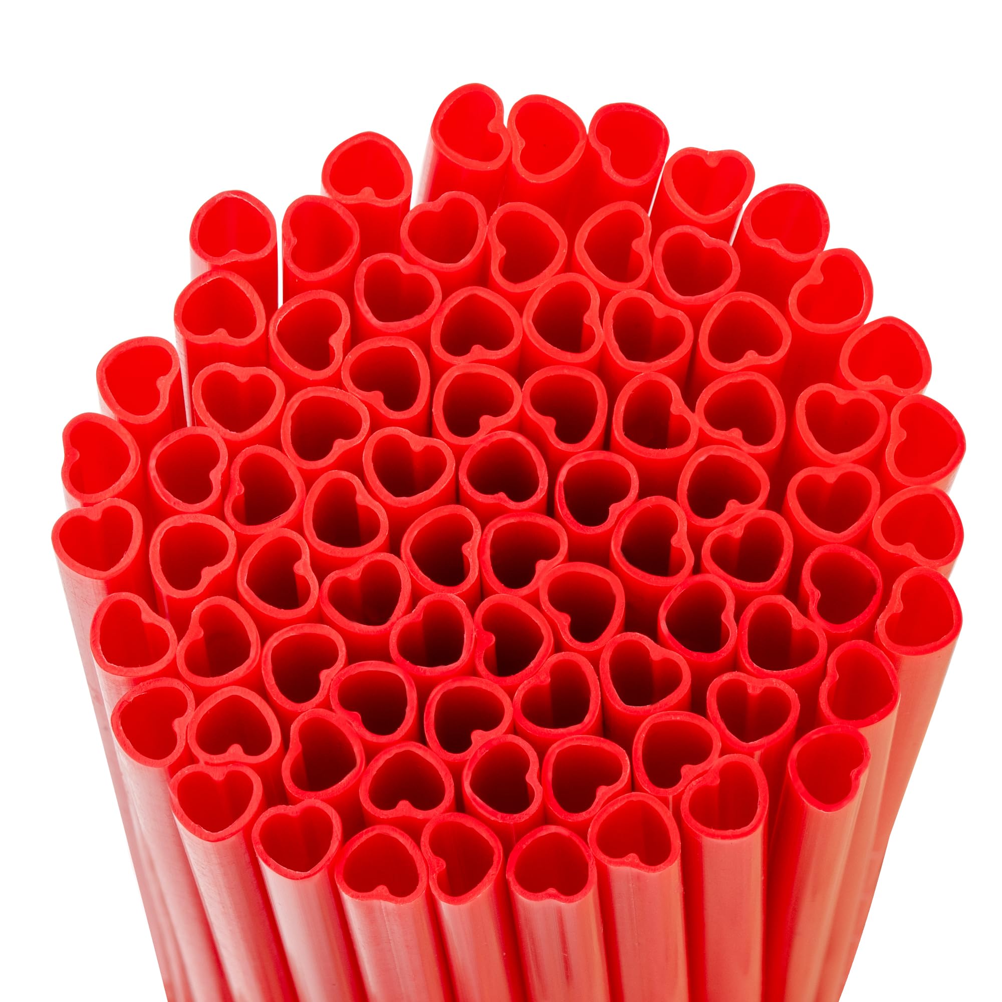 Snowfall 100 pcs Heart Shaped Disposable Straws, Red Plastic Drinking Straw for Christmas, Brithday, Bridal Shower, Individually Wrapped