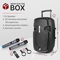 Vista 2 de Pyle Portable Bluetooth PA Speaker System - 1000W Wireless Karaoke Loudspeaker with 12” Subwoofer, USB/SD/MP3/FM - Includes Dual UHF Mics, Remote