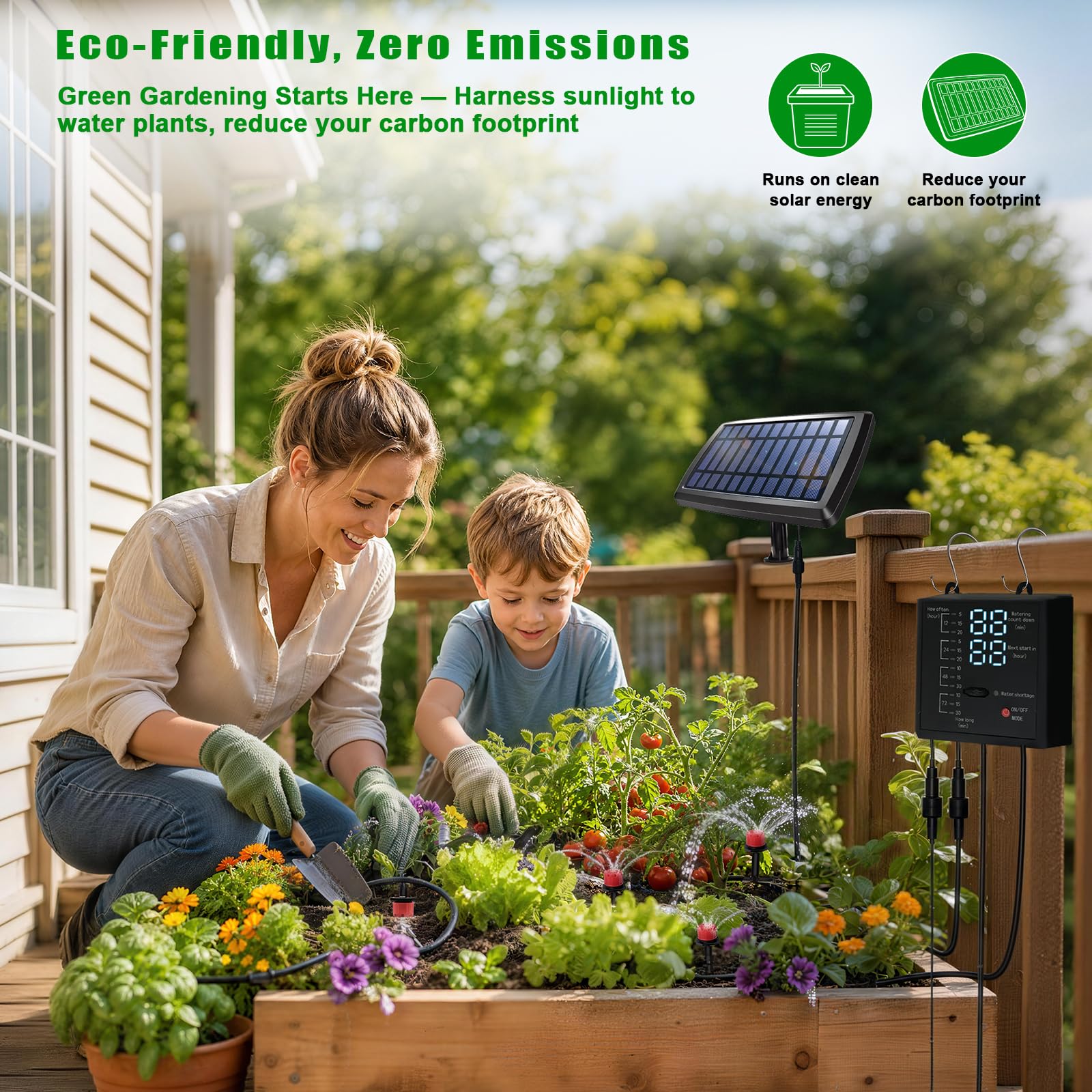 Sistema di irrigazione a goccia automatico solare, 12 impostazioni del timer, sistema di irrigazione da giardino, dispositivi di irrigazione automatica per piante, aiuole rialzate, serre, viaggi