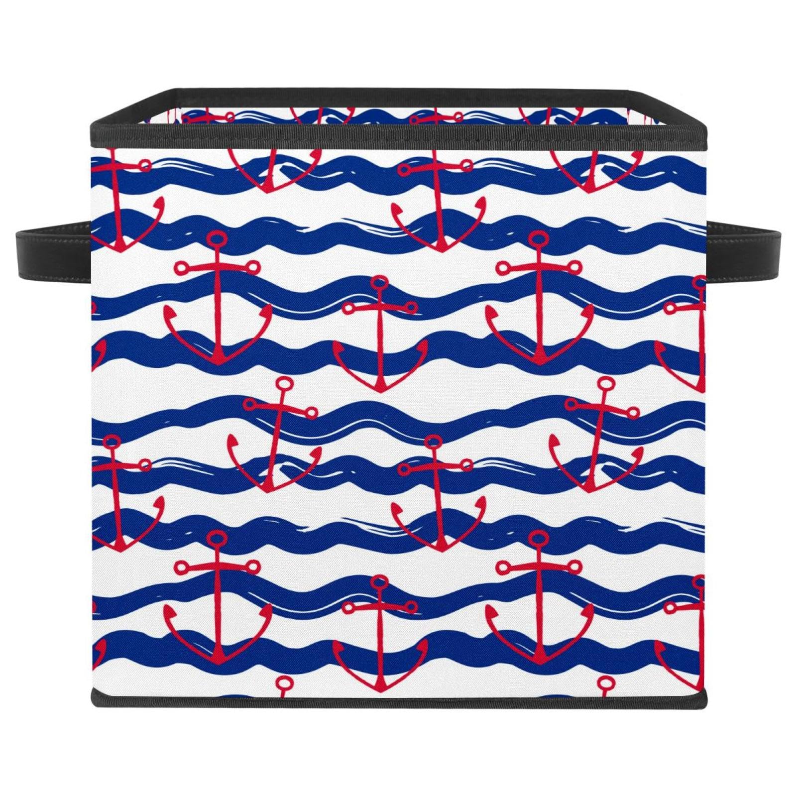 Boîte de rangement pliable en tissu ancre de bateau rouge pour chambre
