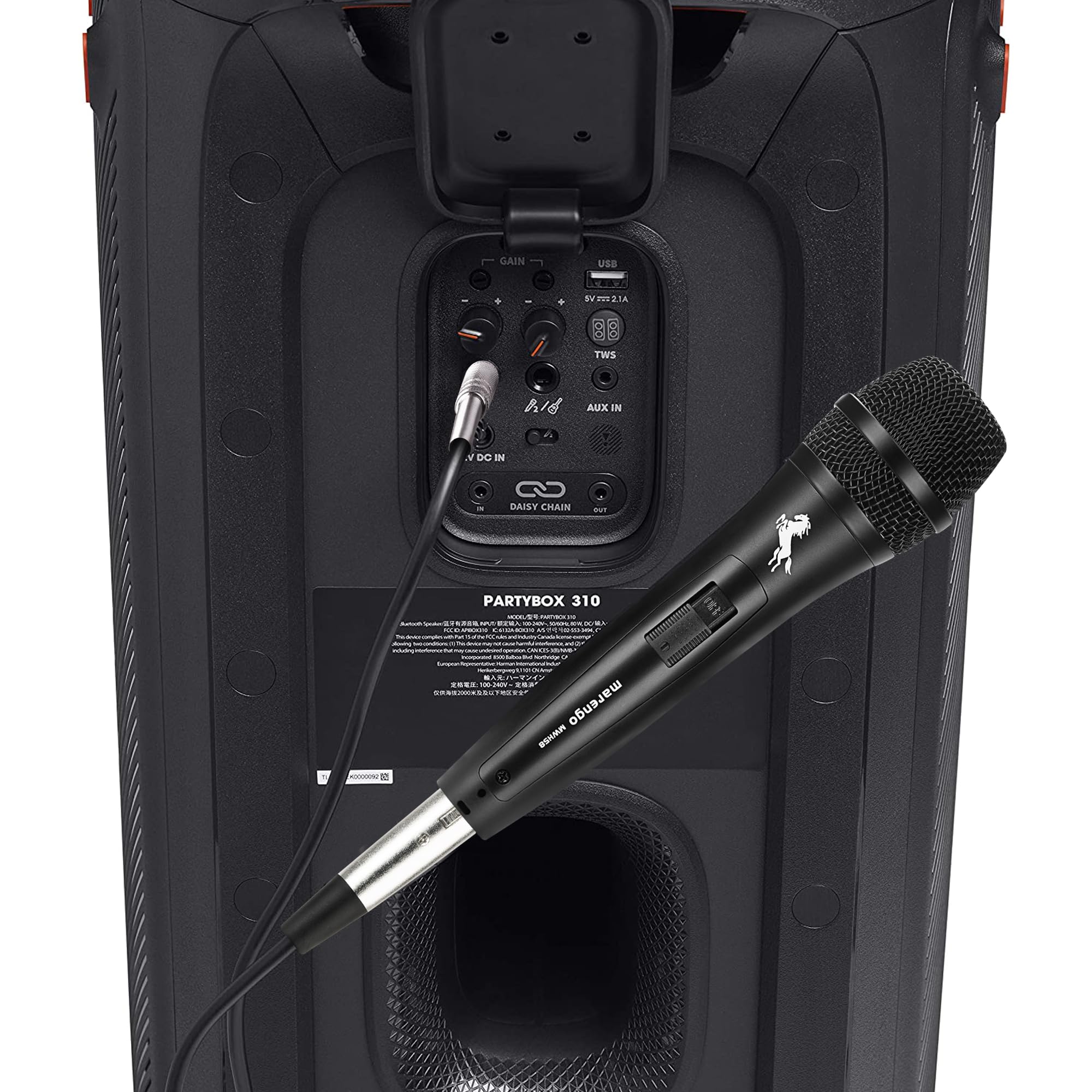 Marengo Micrófono de Voz dinámico para Altavoz de Karaoke con Cable con Interruptor de Encendido/Apagado y Cable extraíble de 4 m