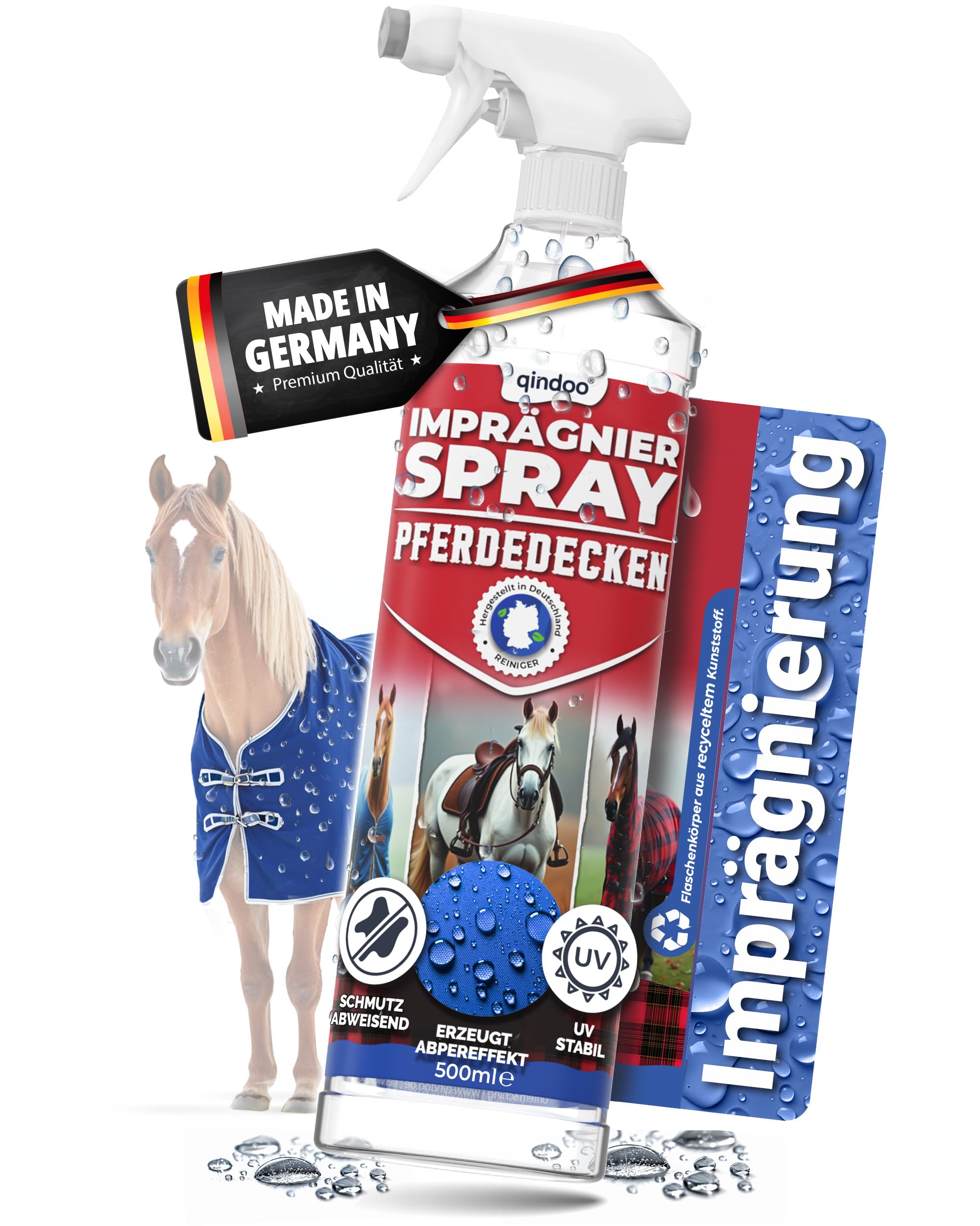Imprägnierspray für Pferdedecken, Wasser & Schmutz abweisender Schutz für Decken vom Pferd, Atmungsaktiv & Rückstandsfrei, PFC frei, Made in Germany, 500 ml