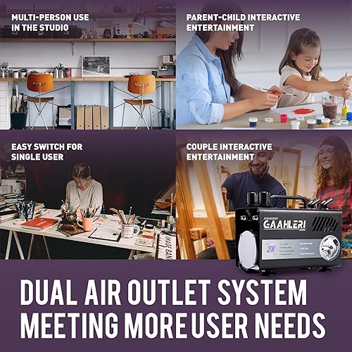 Miniatura 6 de Gaahleri Kit de pintura de aerógrafo con compresor tanque de aire de 1 litro, sistema de salida de aire doble, guía avanzada de cepillo de aire,
